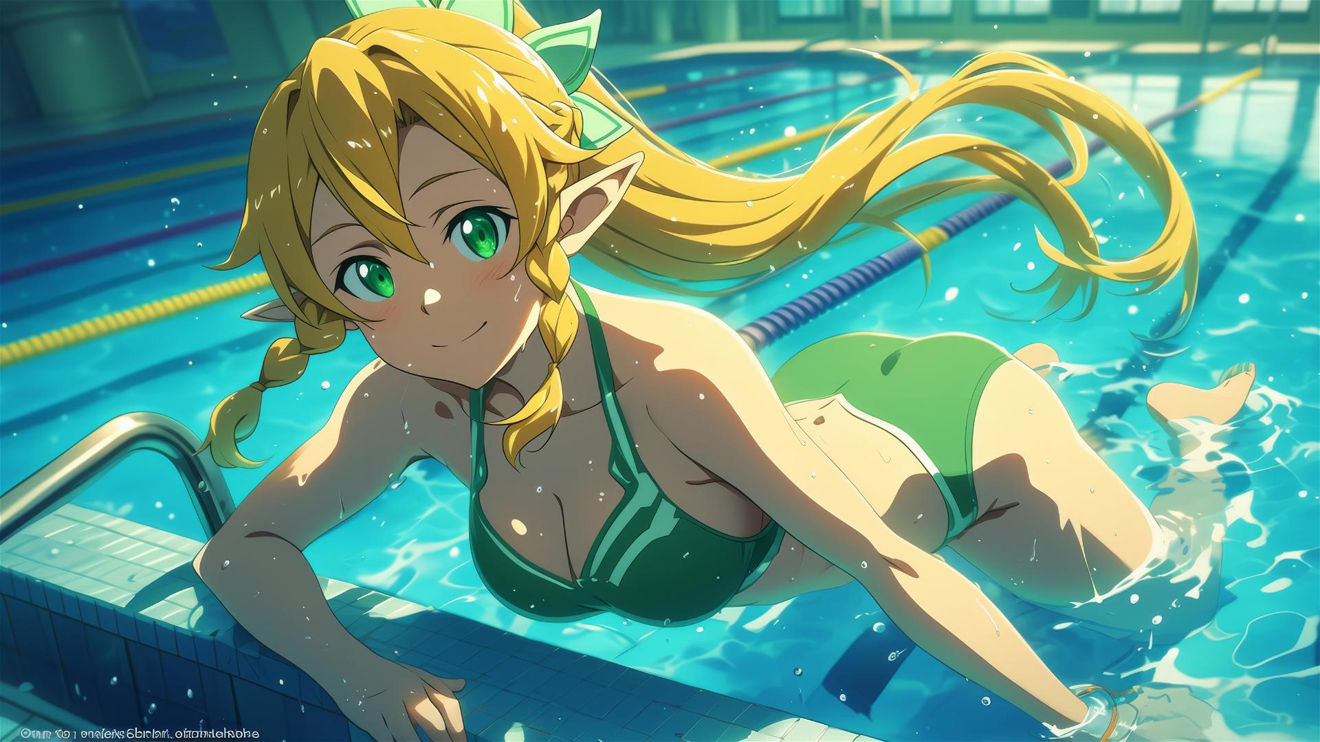 Leafa from Sword Art Online standing in a pool under moonlight