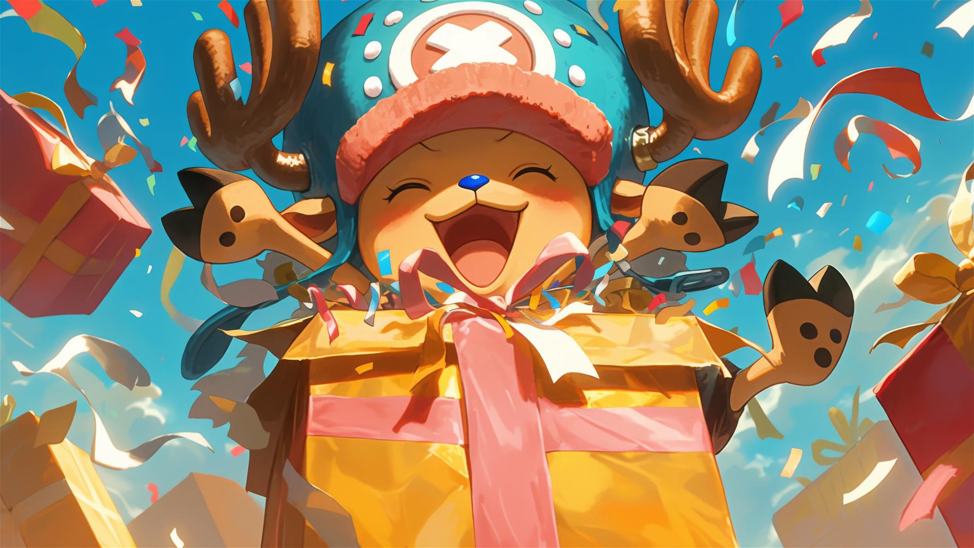 Tony Tony Chopper in a gift box at a party from One Piece