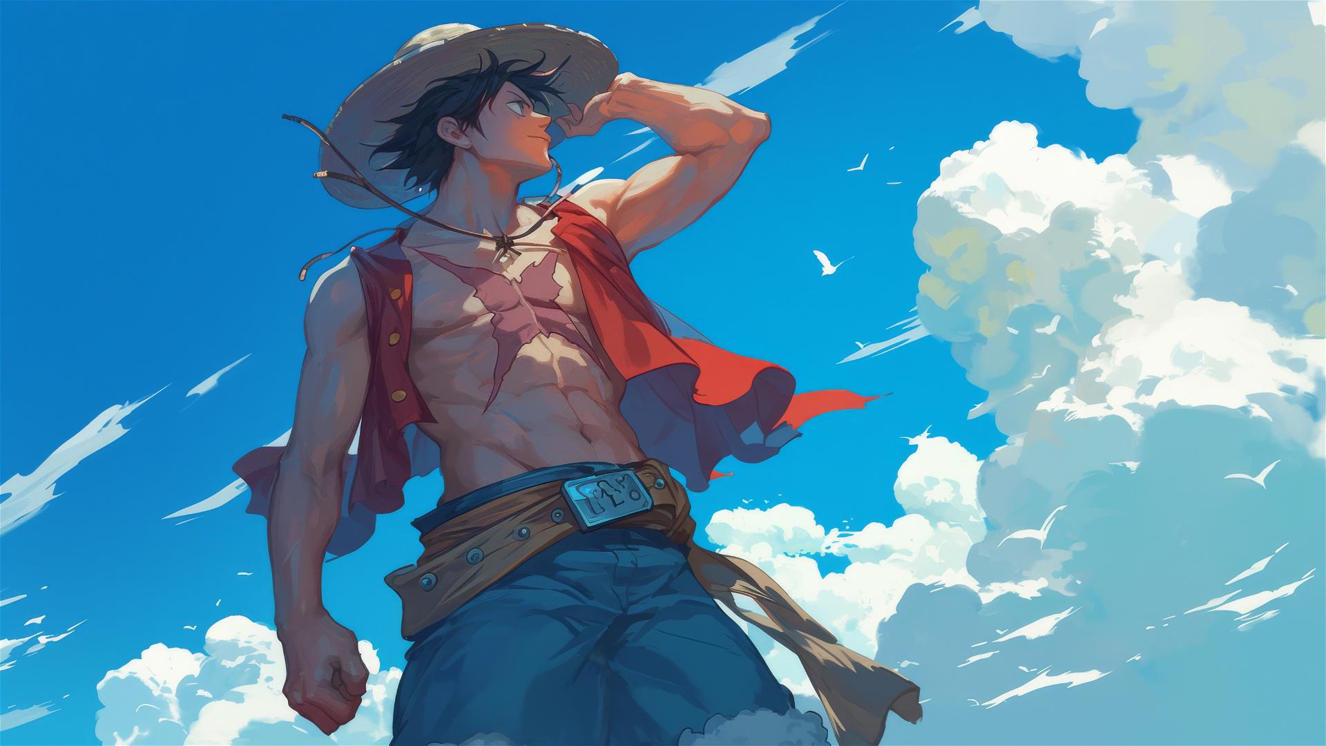 Back view of anime character Luffy from One Piece