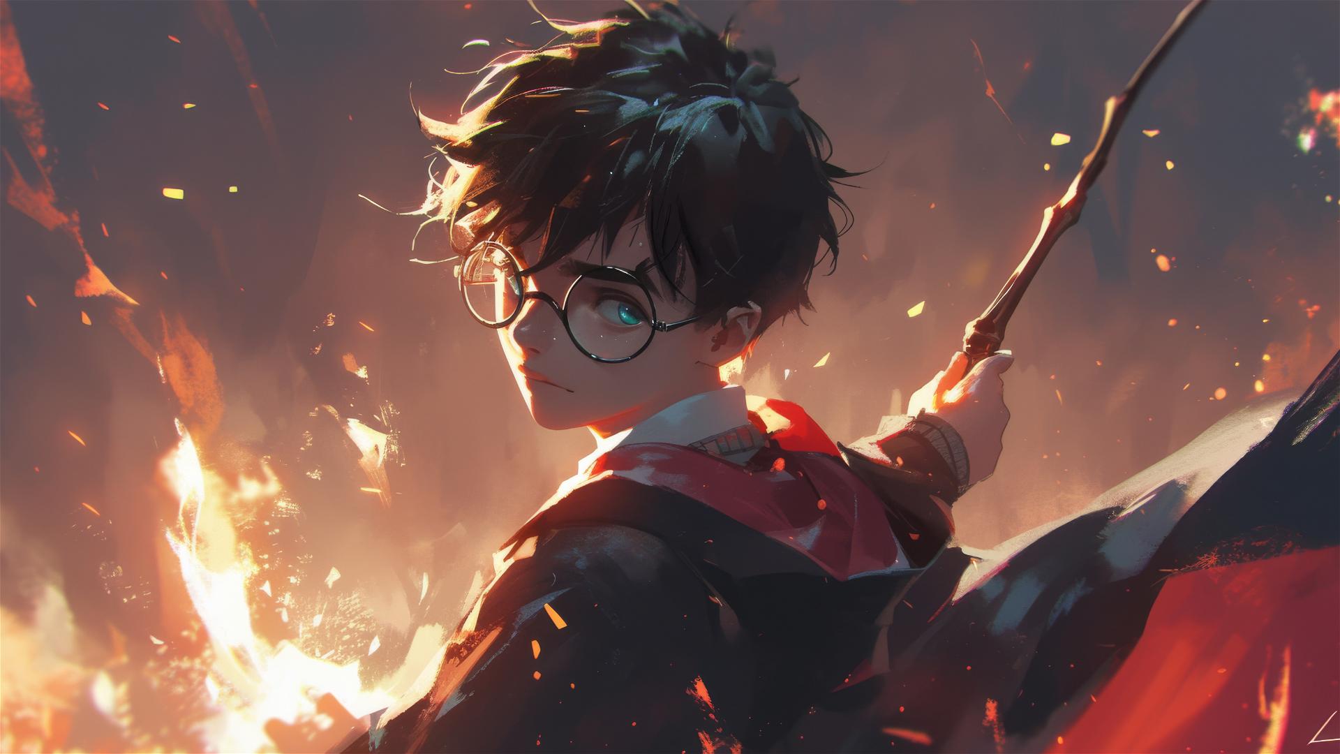 Harry Potter isolated on dark background with spotlight effect