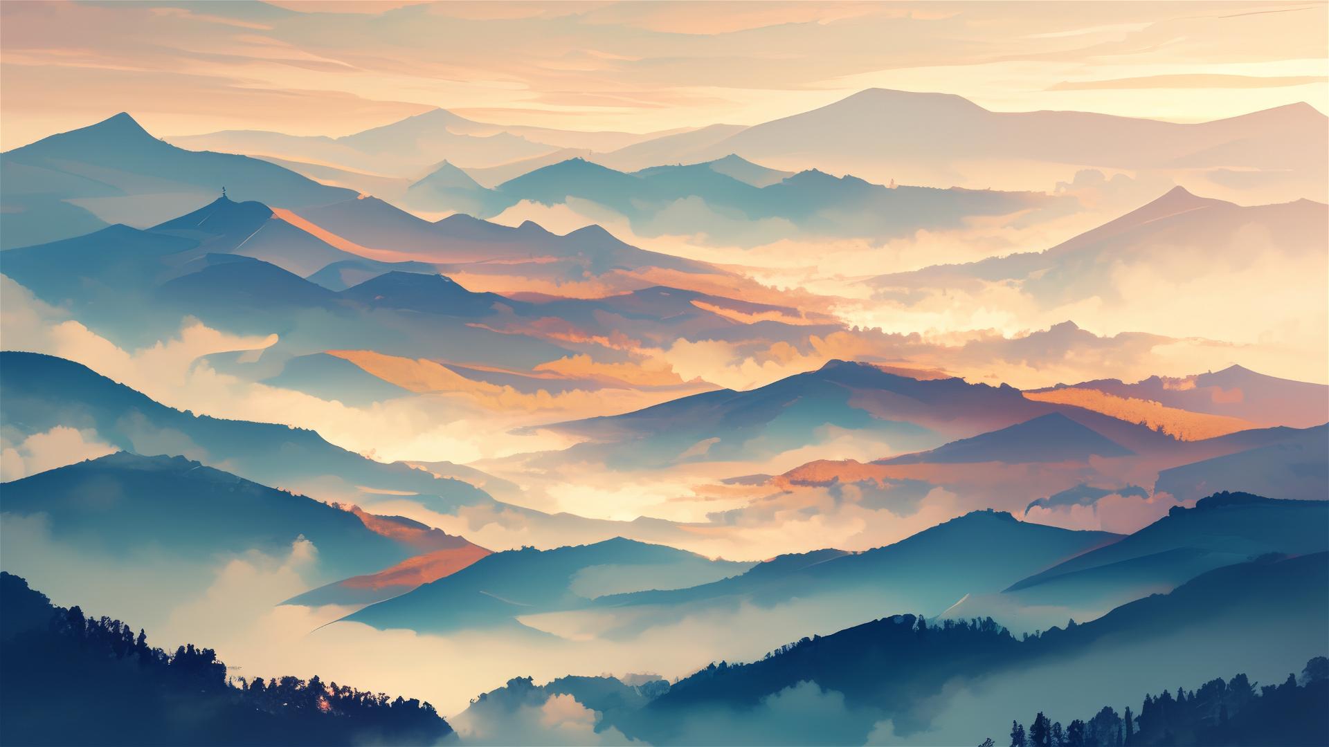 Foggy valley at sunrise resembling a living painting
