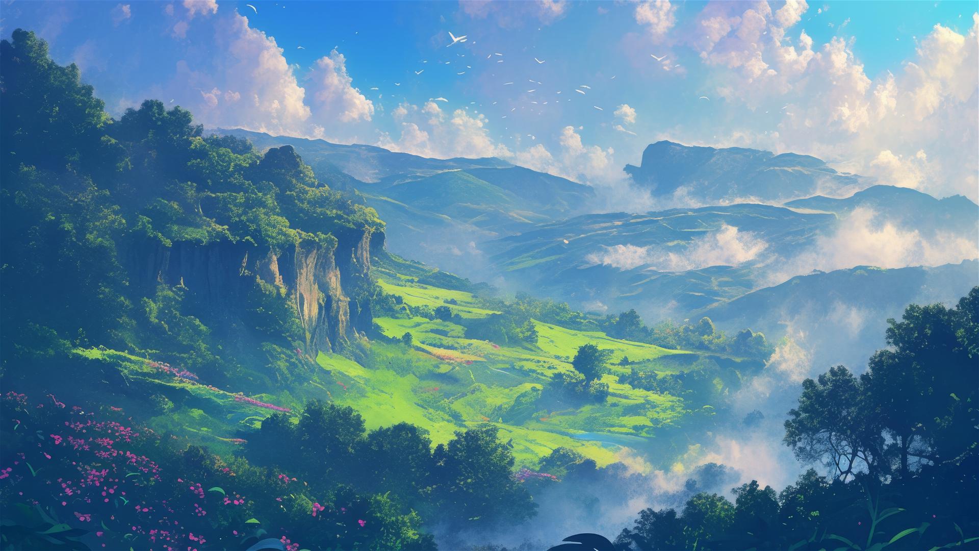 Fragrant orchid mists over a picturesque valley