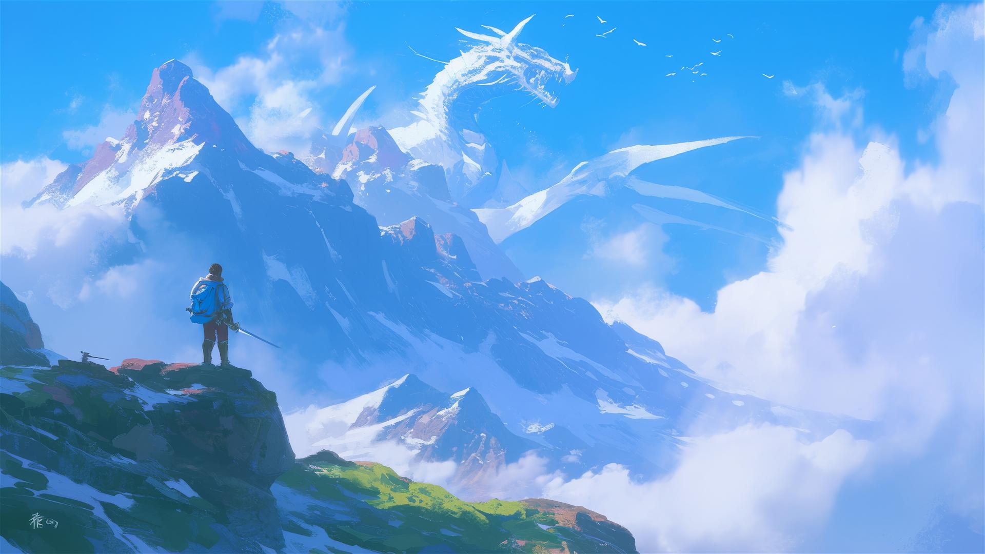 Phantom mountain with morning fog as mythical creatures