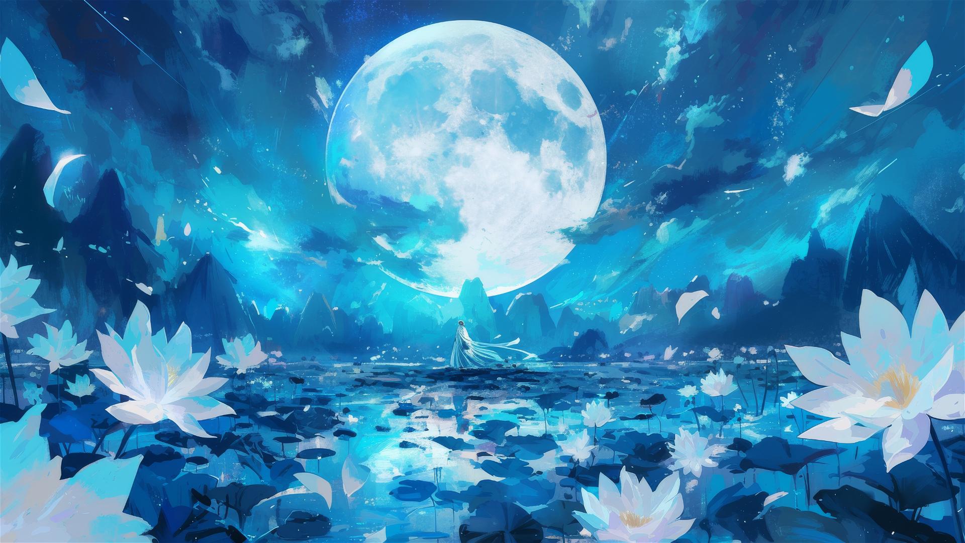 Moonlit garden with nocturnal flowers syncing with lunar phases