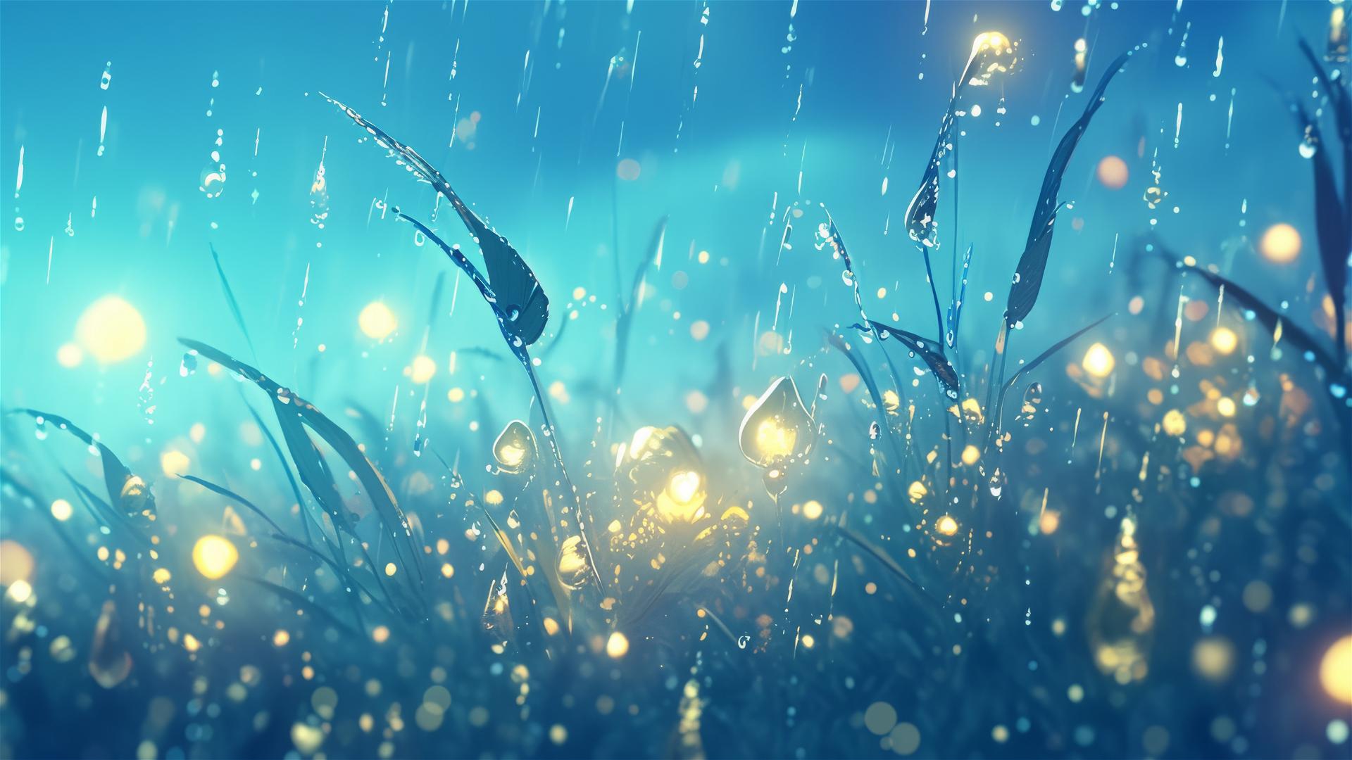 3D holographic rain with light-created images of native flora and fauna