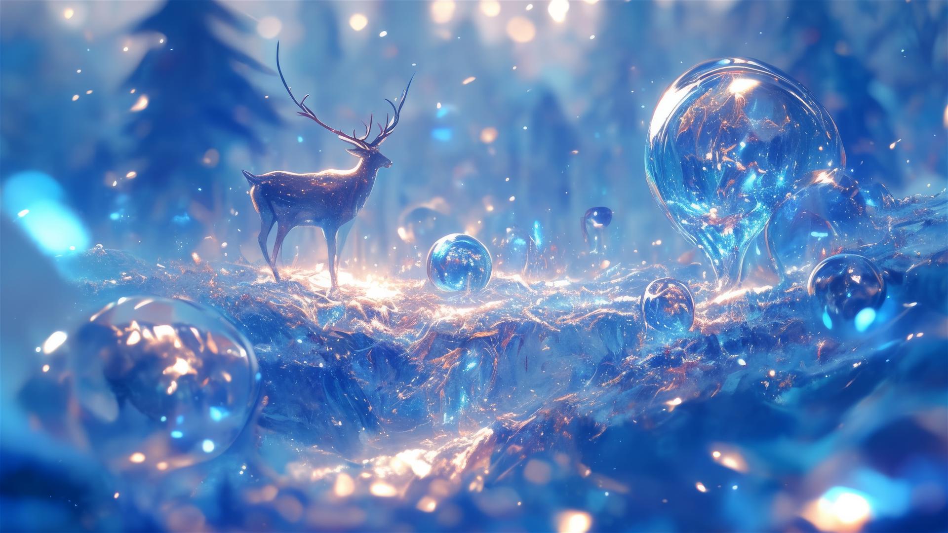 Holographic rain with arctic animal images over snowy field