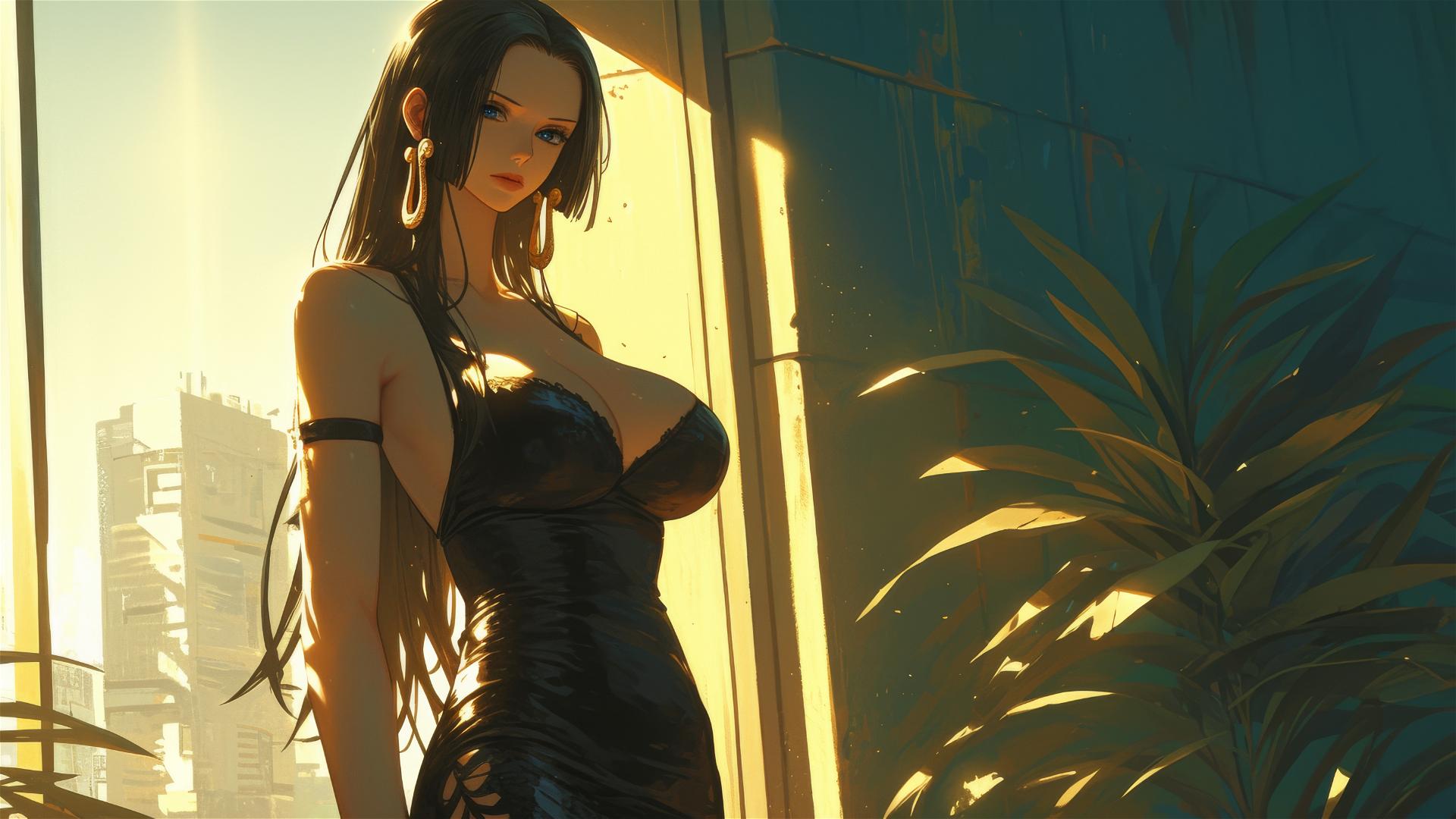 Boa Hancock from One Piece in an art gallery with soft lighting