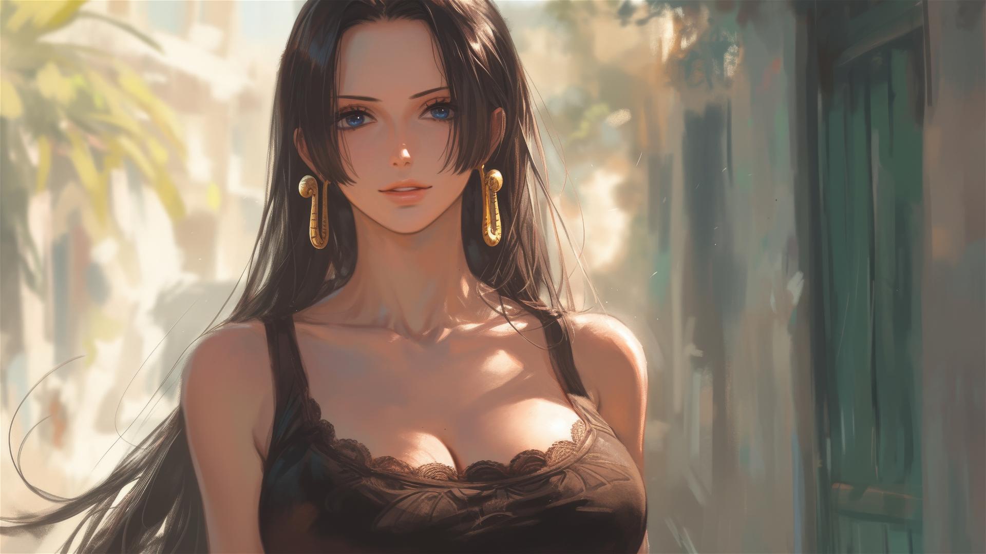 Boa Hancock from One Piece in an art gallery under soft lighting