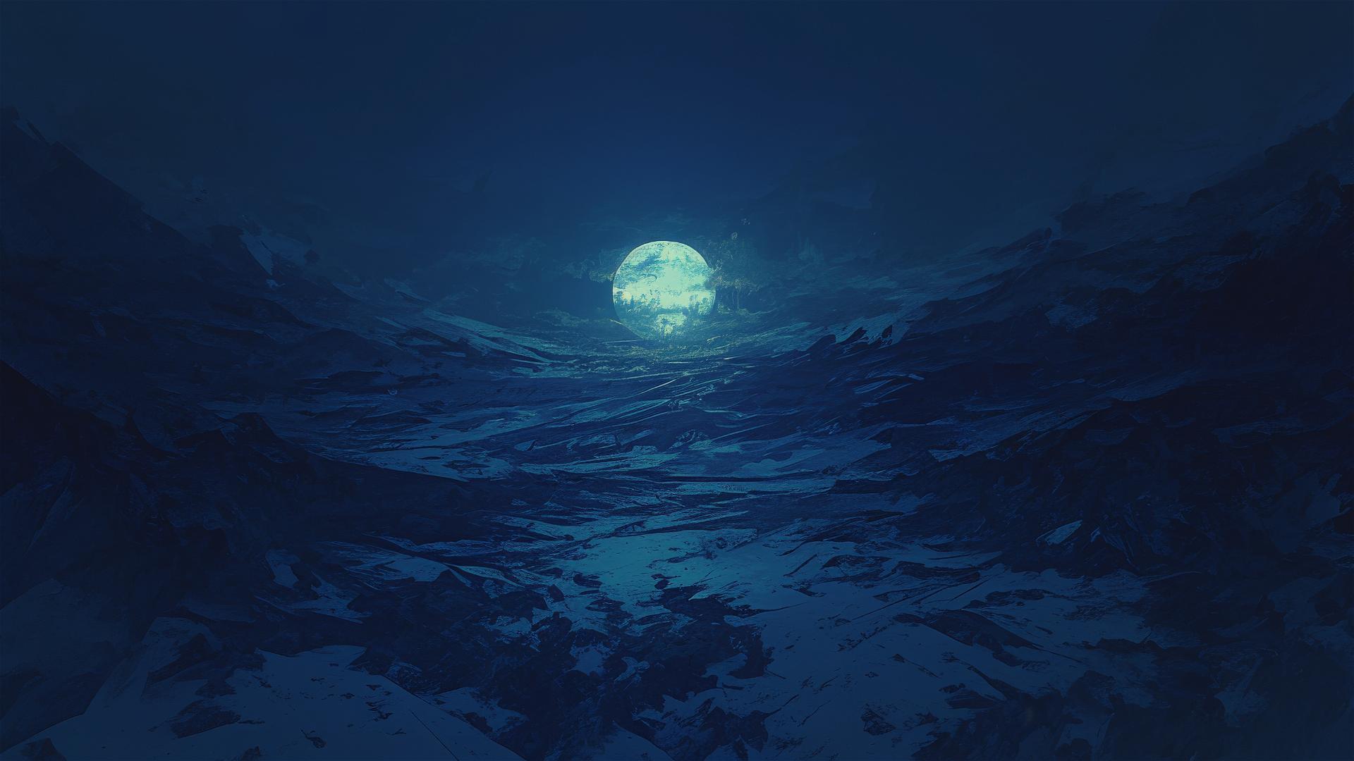 Dark opal reflecting moonlight in a shadowy velvet landscape