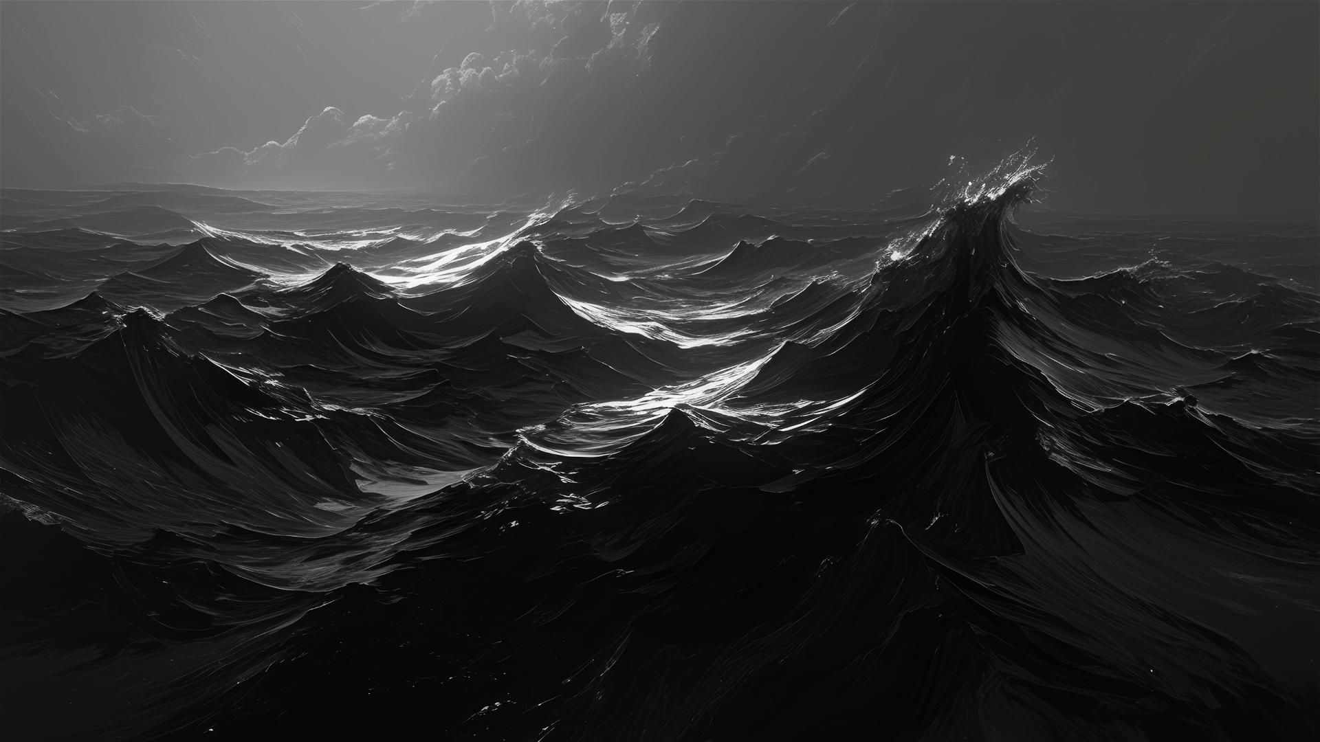 Stormy black ocean merging with the sky