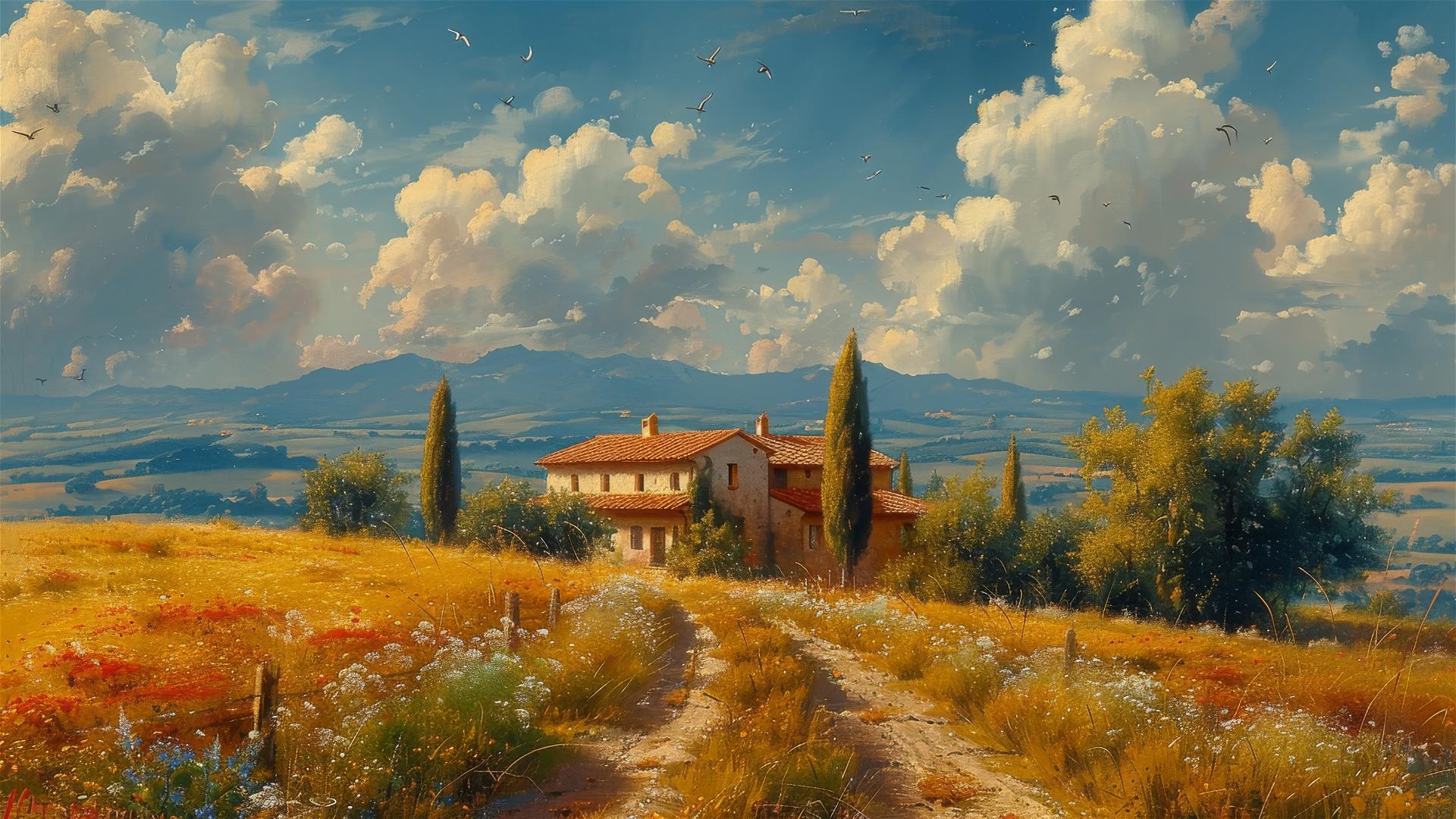 Impressionist view of Tuscany, Italy with vibrant colors