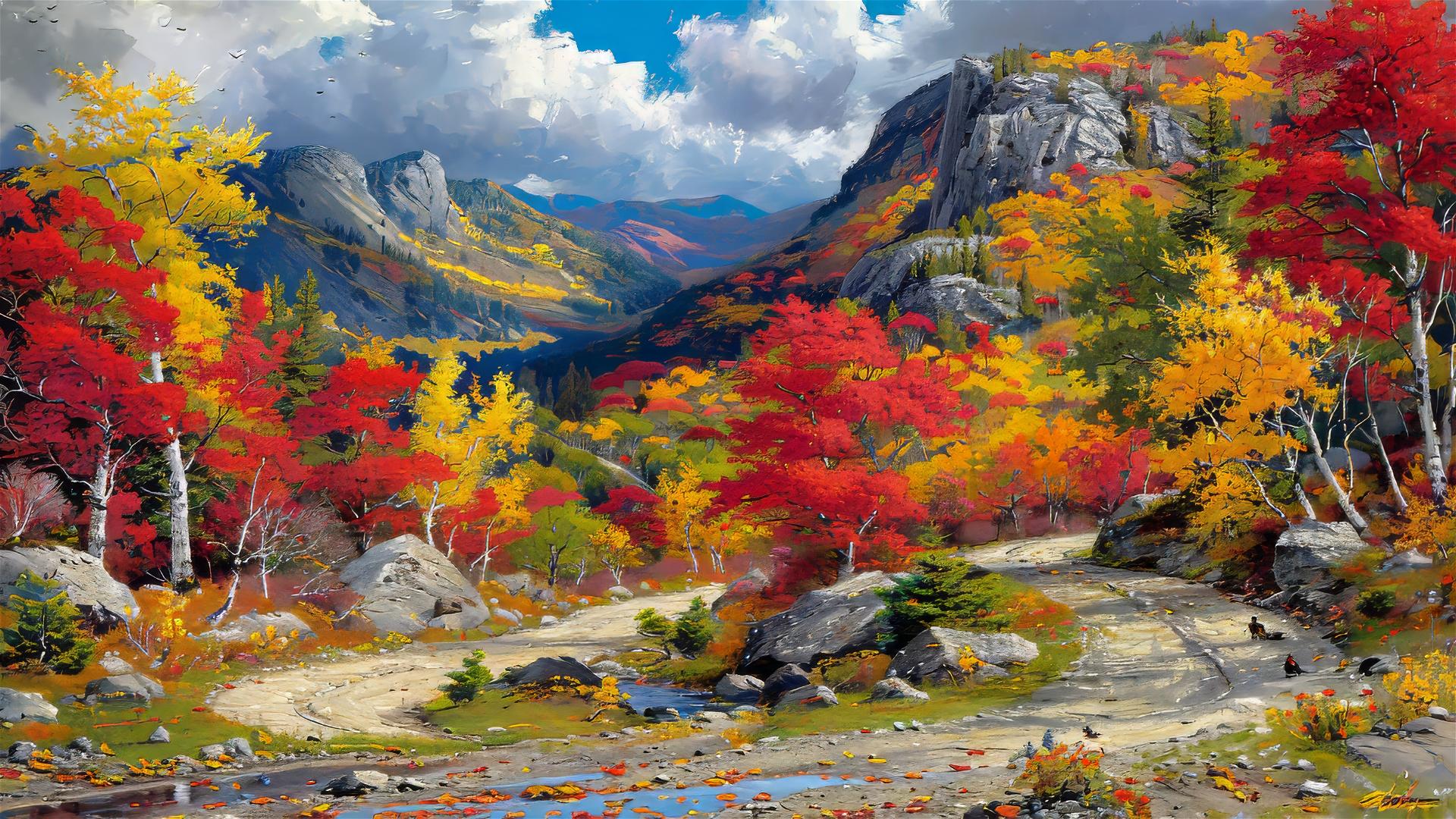 Enigmatic forest scene under starry night with hidden creatures and autumn leaves