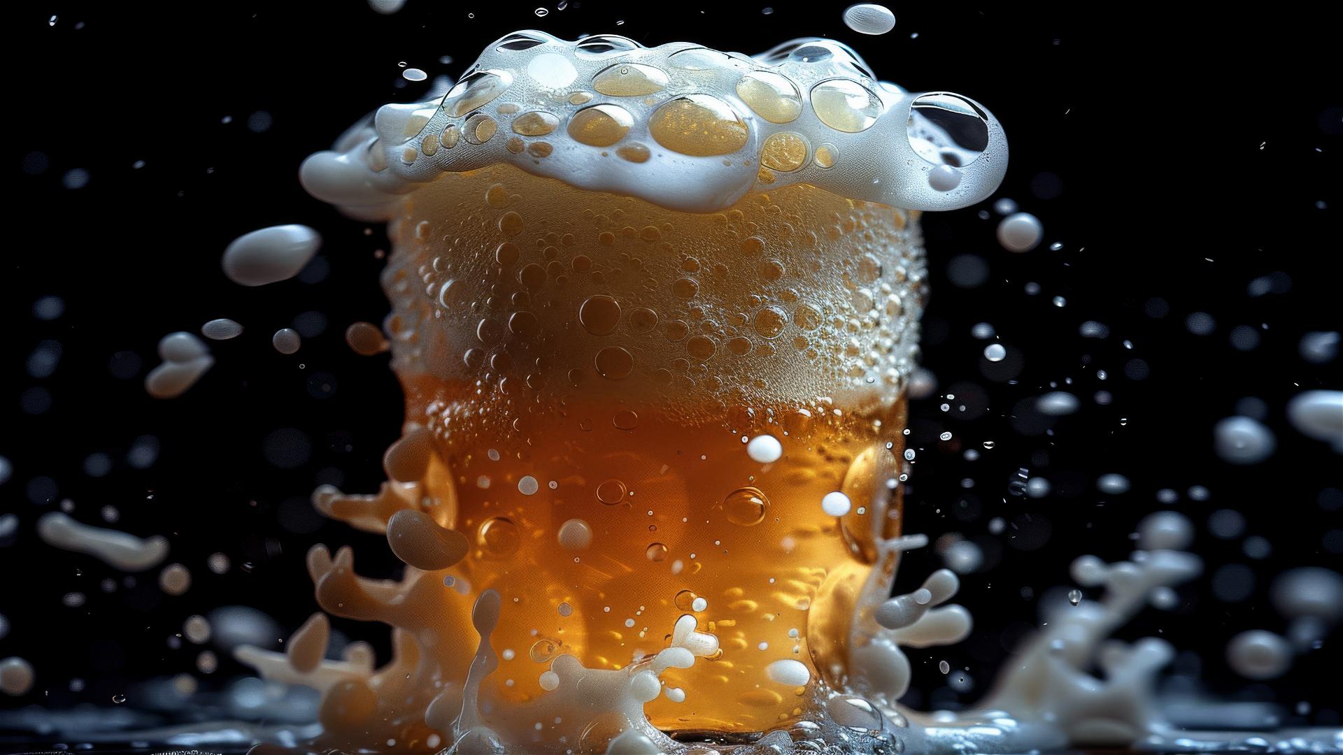 Close-up of beer foam against black background