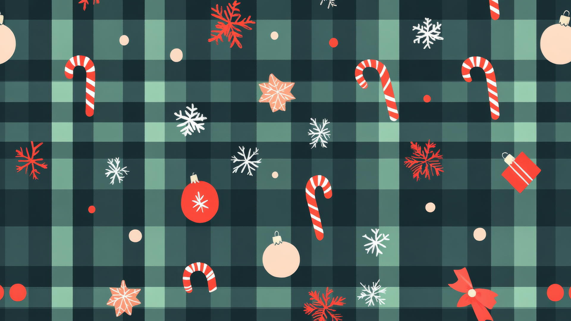 Christmas wallpaper preppy with checkered pattern, candy canes, and snowflakes