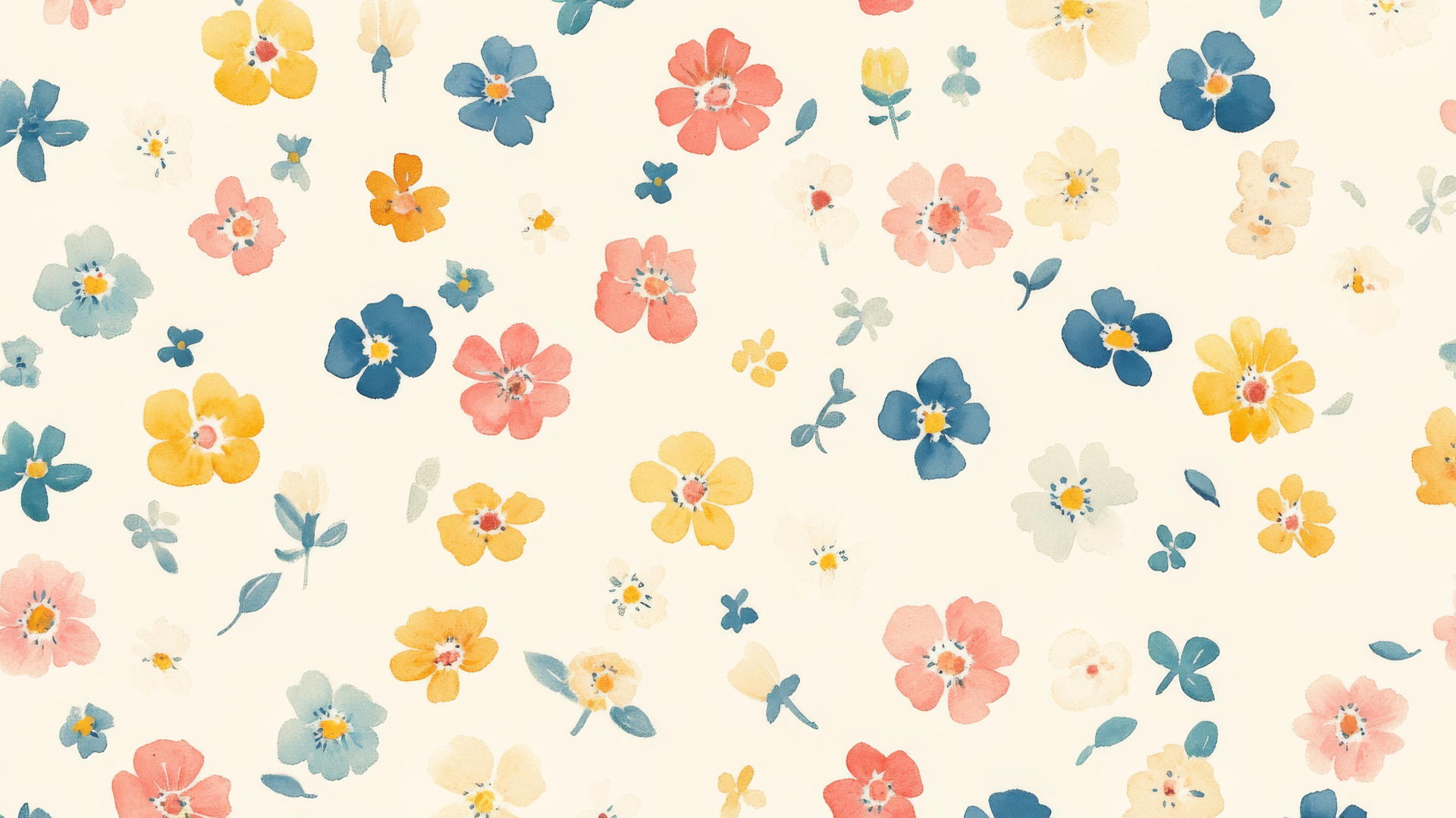 Preppy wallpaper with small colorful pastel flowers on cream background