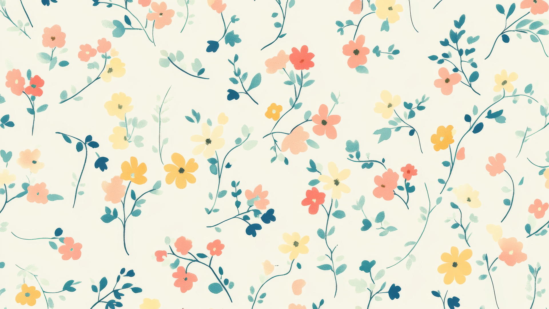 preppy wallpaper with small colorful flowers in pastel colors on a cream background