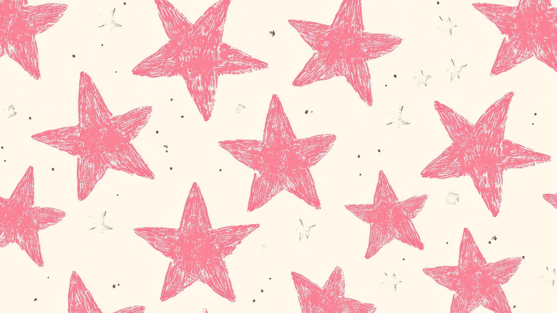 preppy wallpaper with pink stars on a cream background in a hand-drawn style