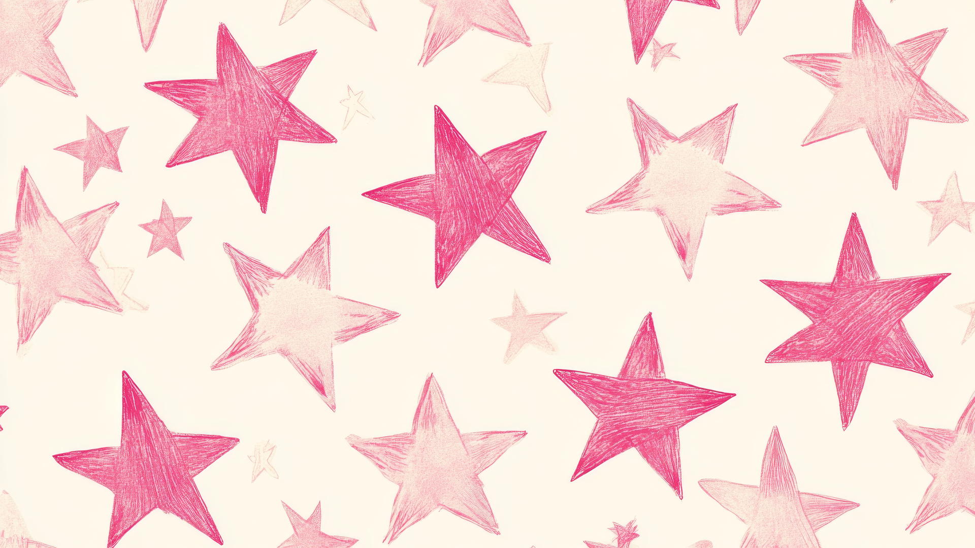 preppy wallpaper with pink stars on a cream background, hand-drawn style