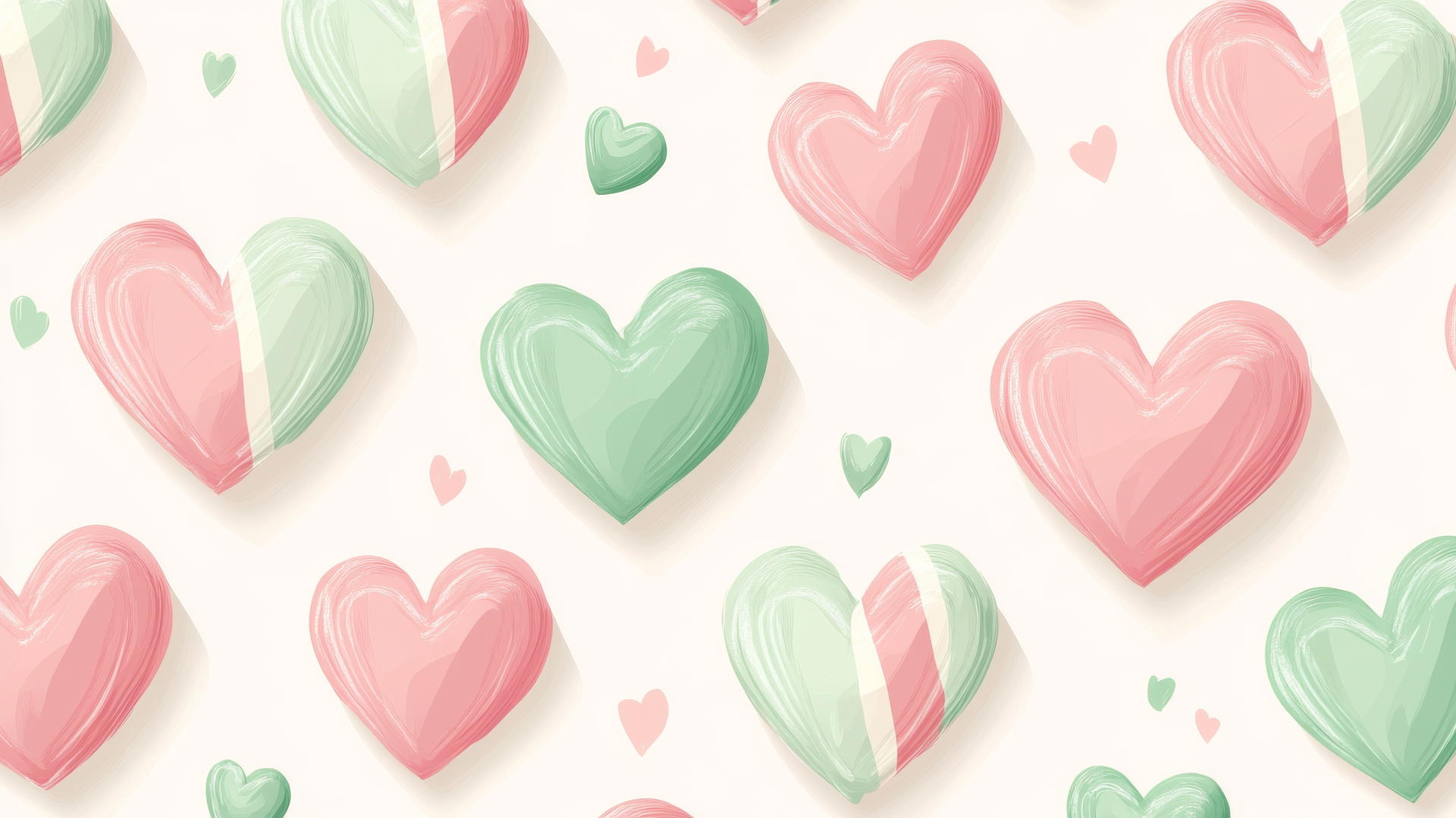 preppy wallpaper with retro Valentine's Day pattern of pink and green hearts on pastel pink and mint backgrounds