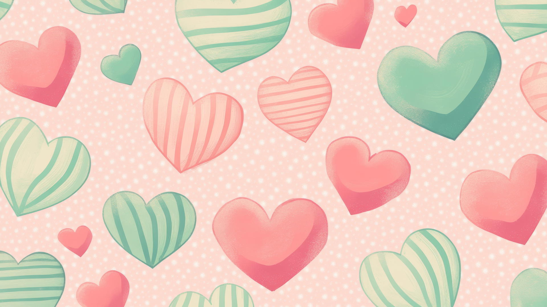 pink preppy wallpaper with pink and green striped hearts, pastel pink and mint backgrounds