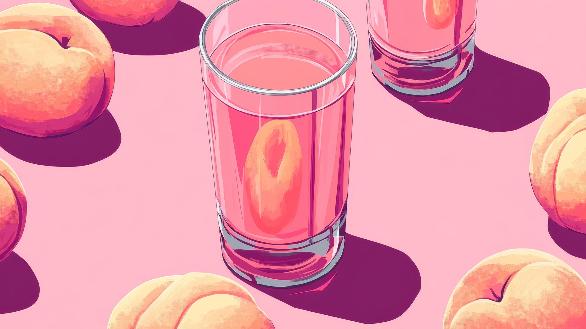 pink preppy wallpaper with 8-bit pixel art pattern of pink peach juice glasses