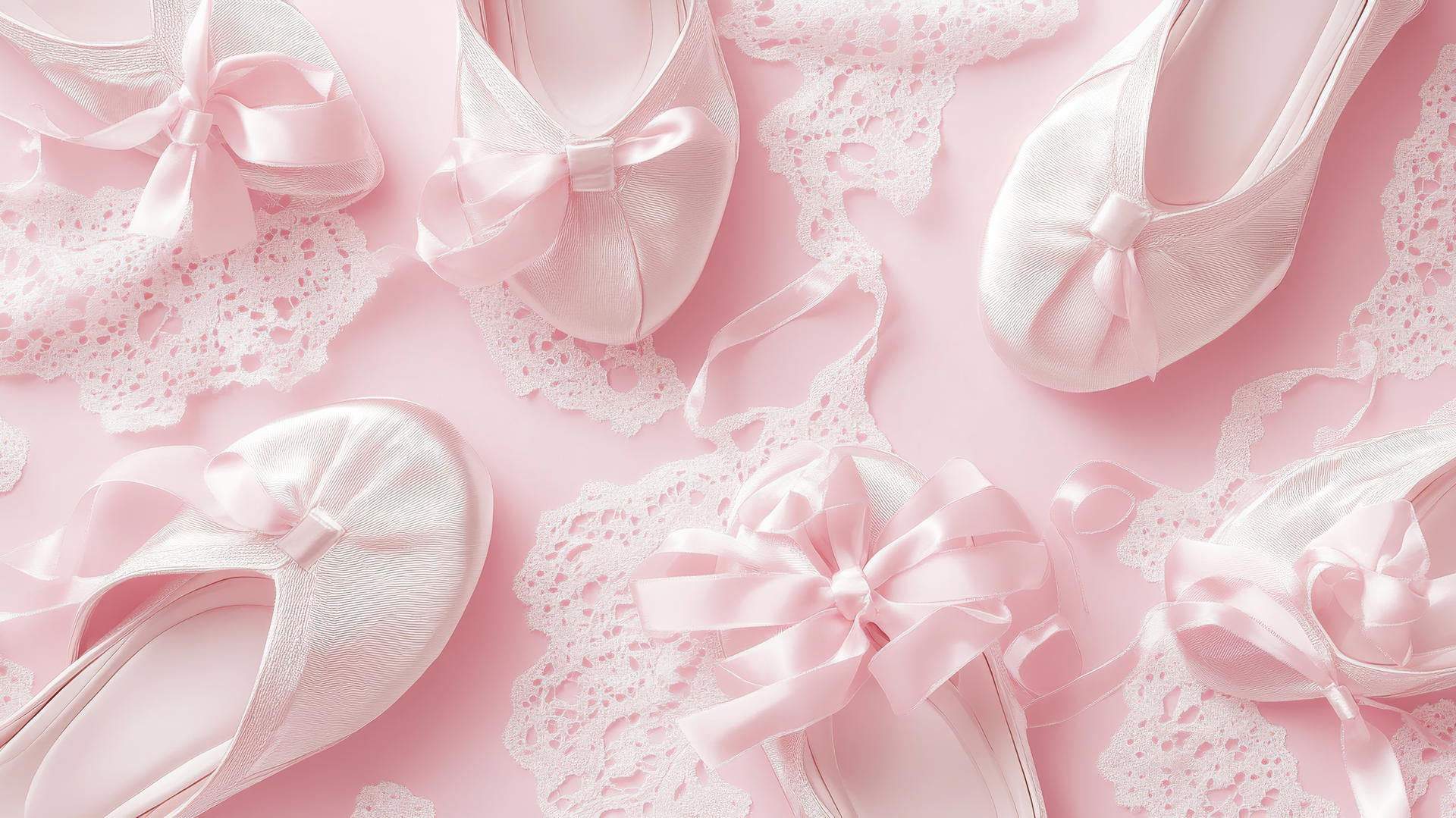 preppy wallpaper pink with ballet slippers and satin ribbons on pink background