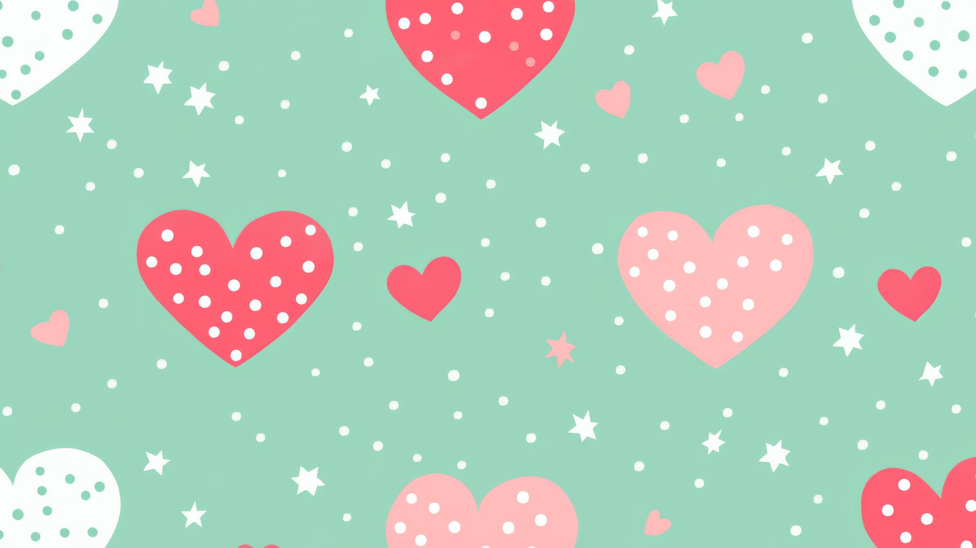 preppy valentines wallpaper with pink and white polka dot hearts on mint green