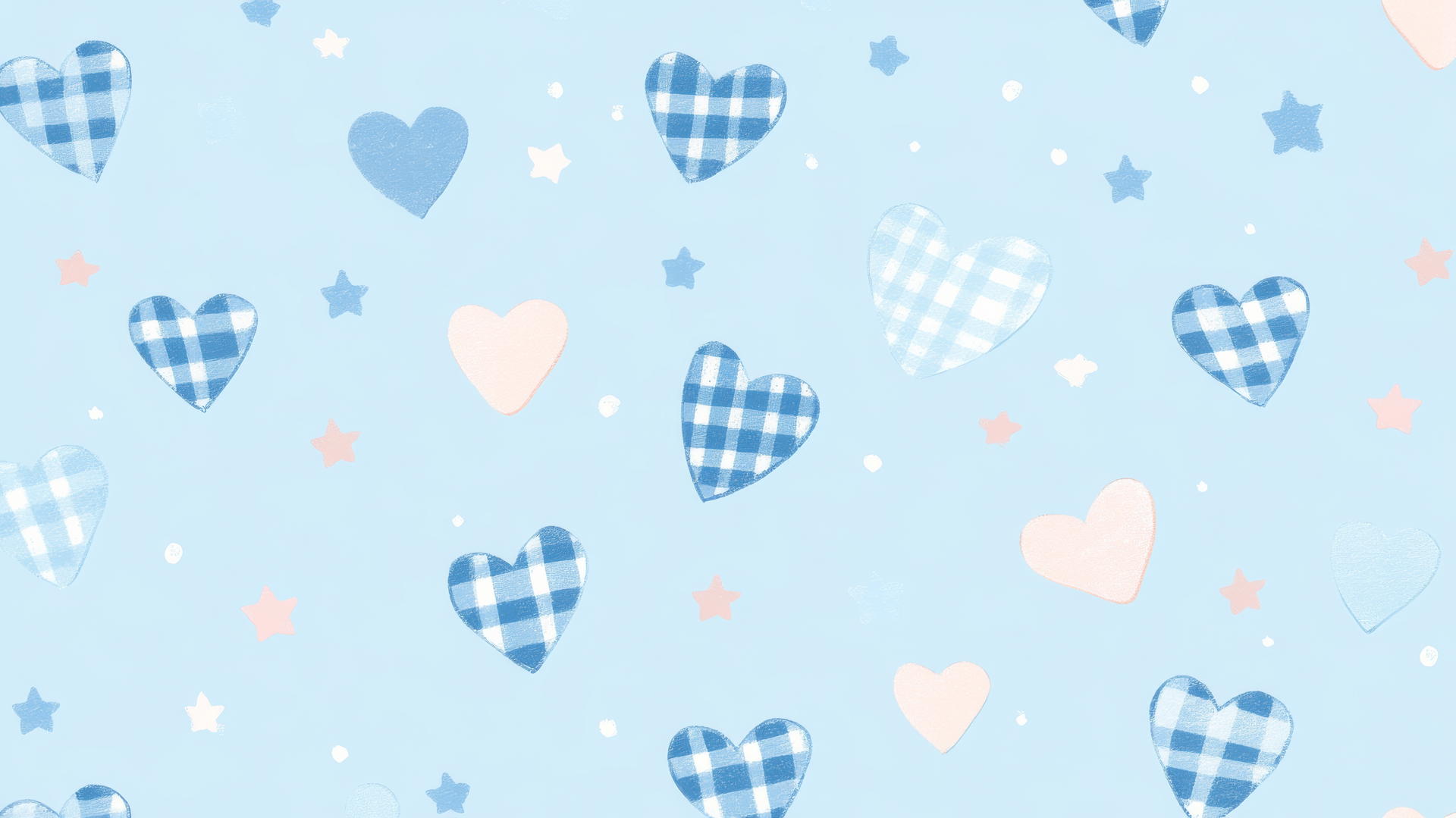 playful preppy blue wallpaper with checkered hearts and pink stars