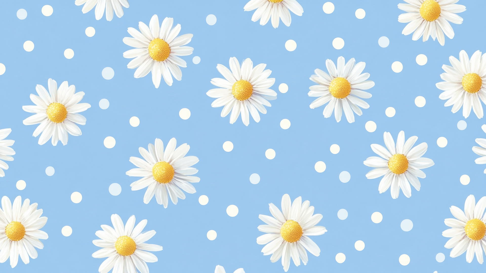 Preppy blue wallpaper with light blue polka dots and daisies
