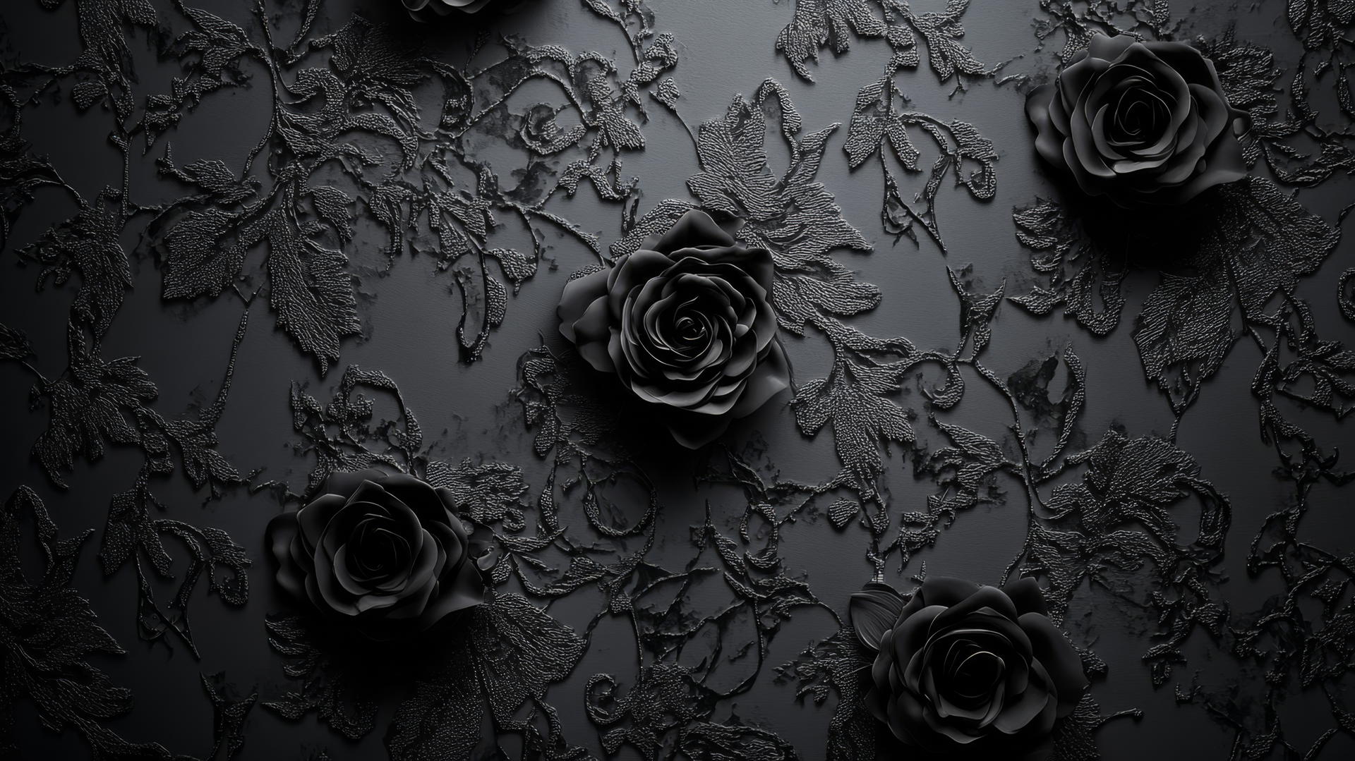 black wallpaper for girls with gothic lace patterns and dark roses