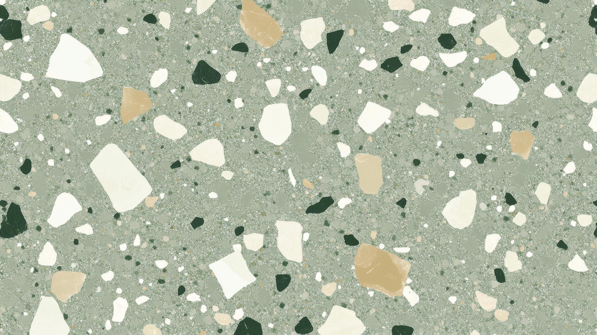 Sage green wallpaper with chic terrazzo design featuring white, beige, and dark green specks.