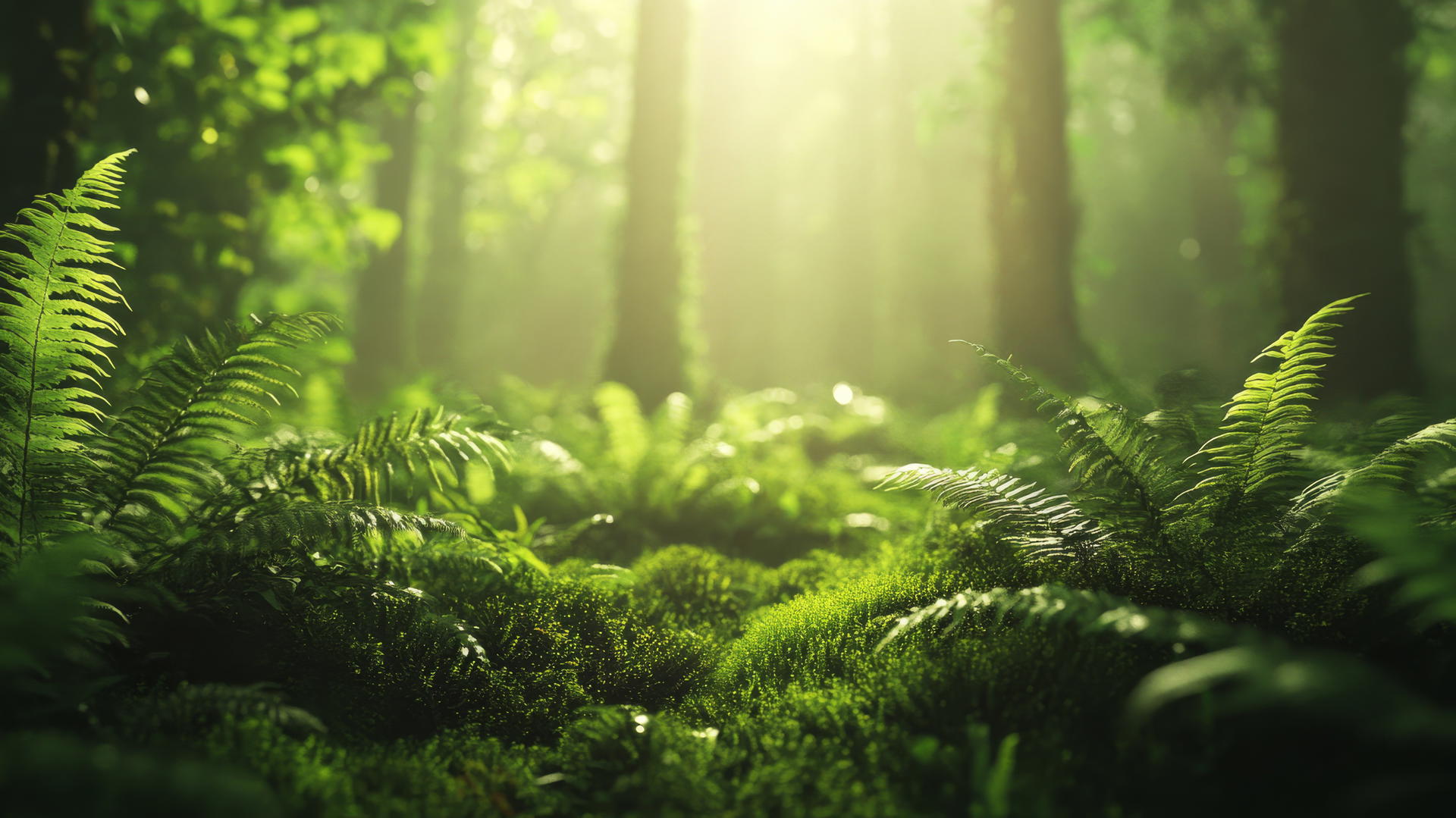 nature aesthetic wallpaper of a forest floor with moss and ferns