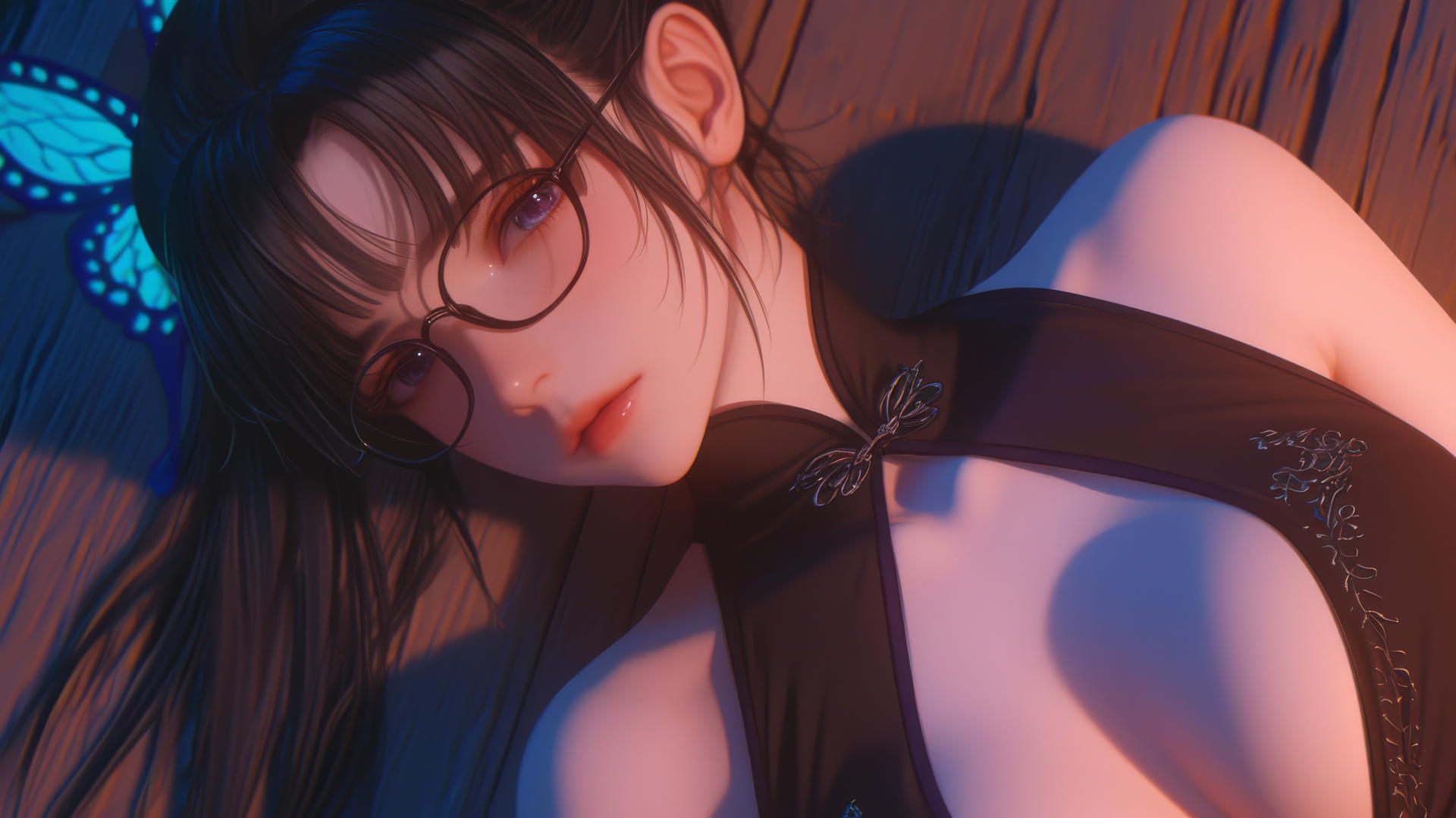 Kanao Tsuyuri from Demon Slayer resting in a modern tub with warm lighting.