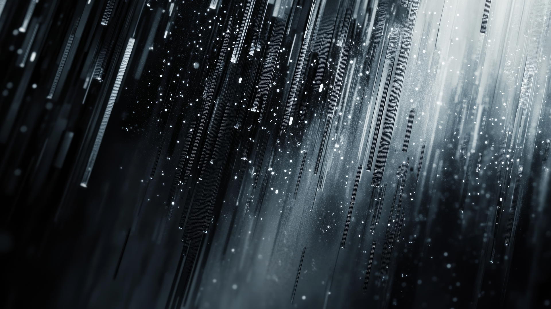 y2k wallpaper black with silver digital shapes, pixelated rain, and glitch effects