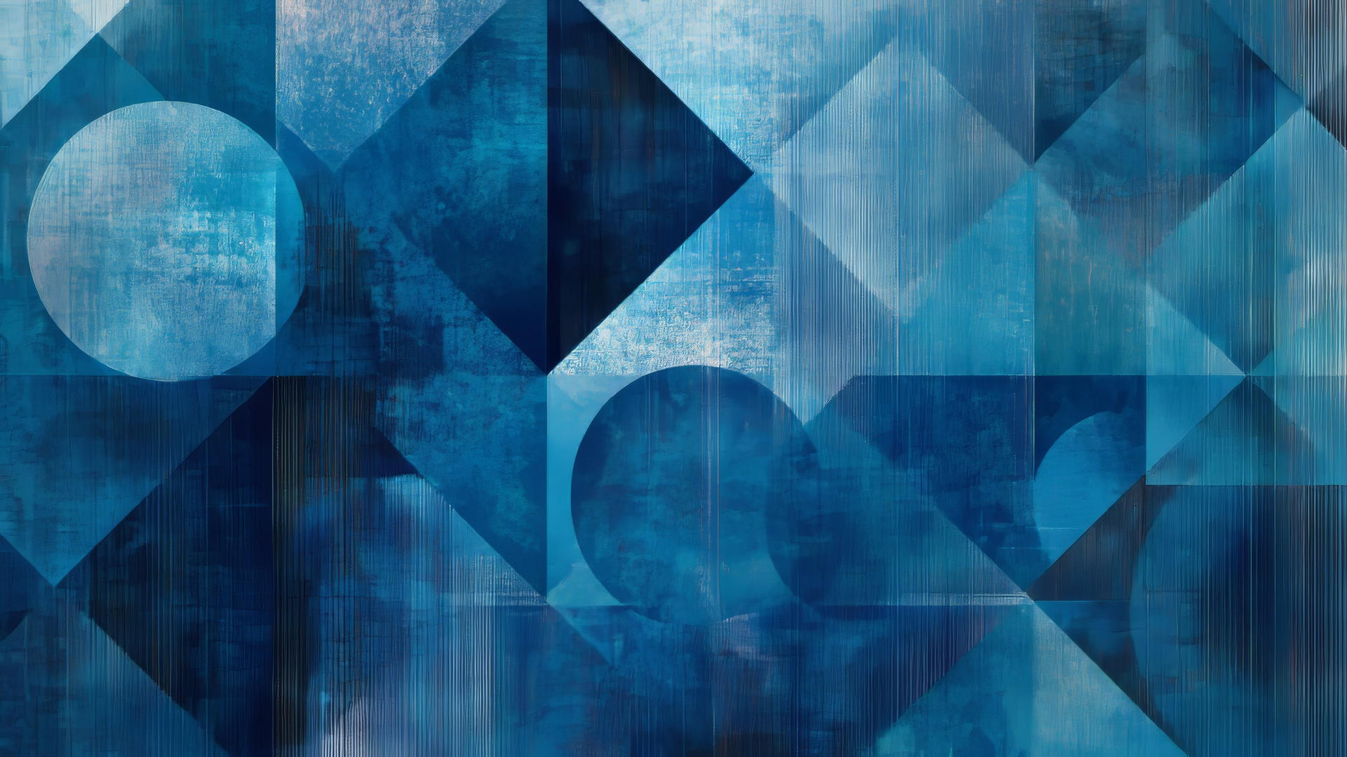 blue wallpaper with intricate geometric patterns in shades of blue