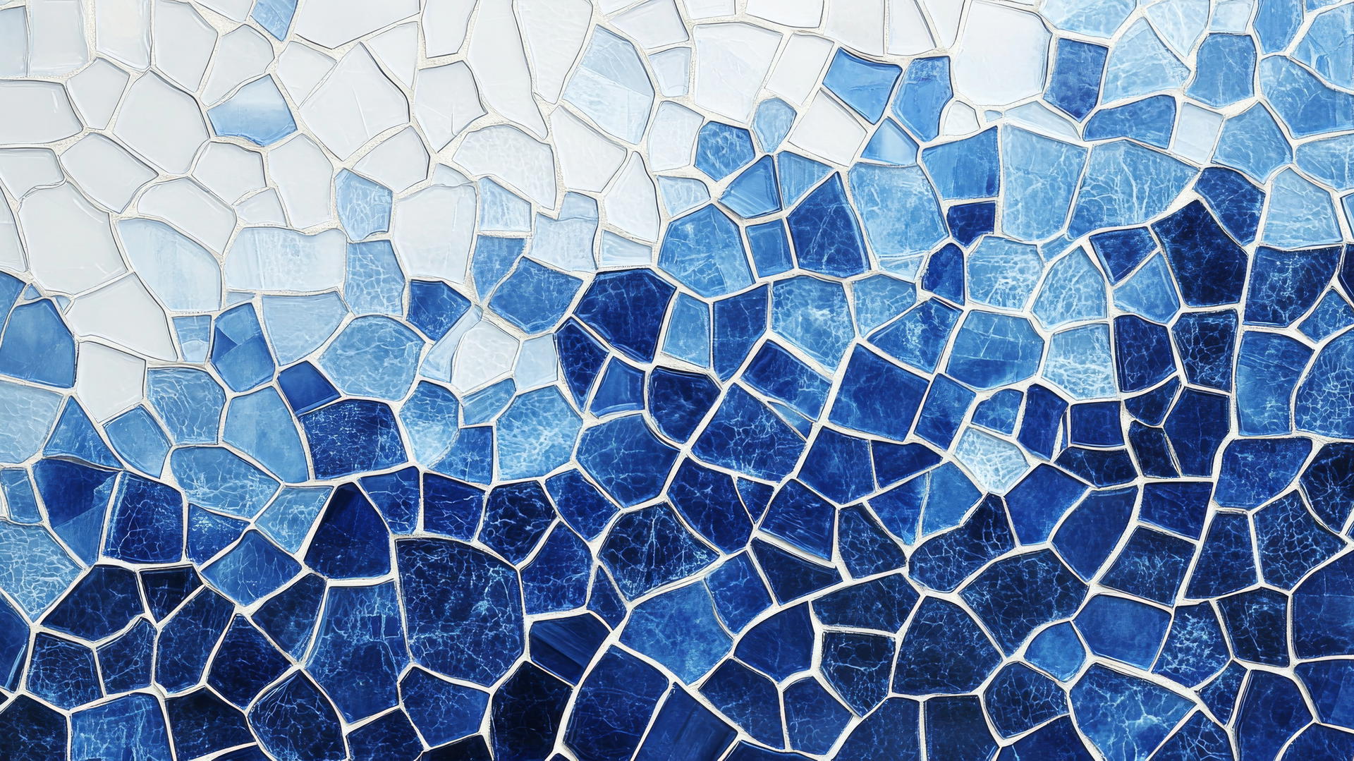 blue and white wallpaper with unique mosaic tile patterns