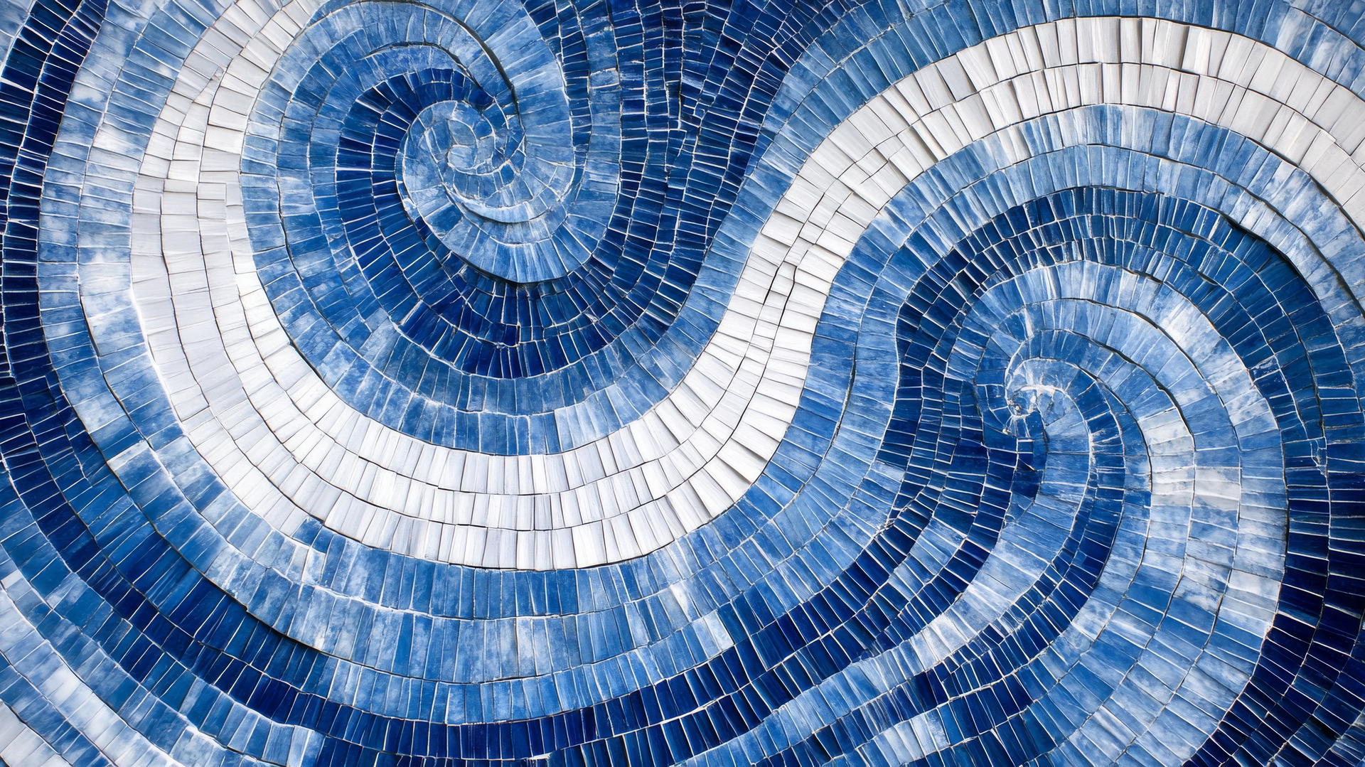 Blue and white wallpaper with unique mosaic tile design
