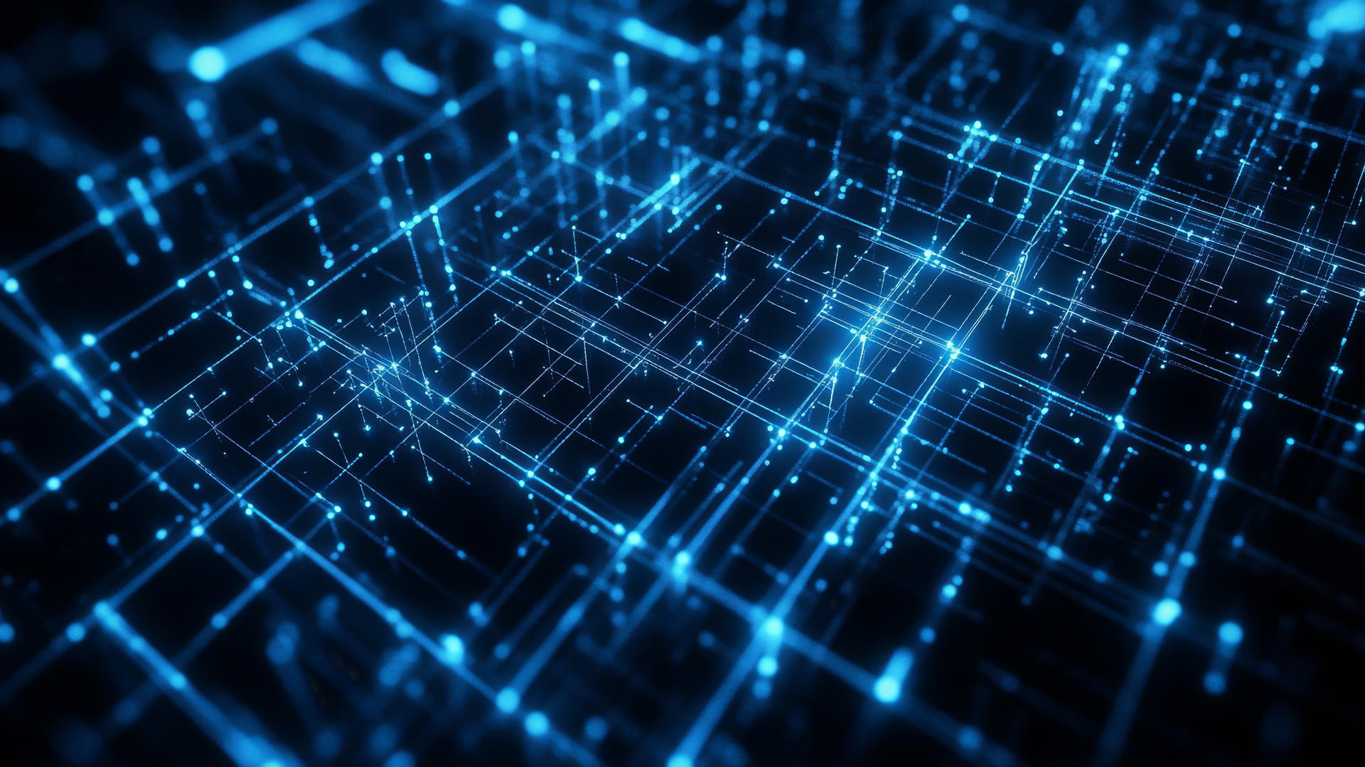 black and blue wallpaper with futuristic cyber grid, glowing lines, and nodes