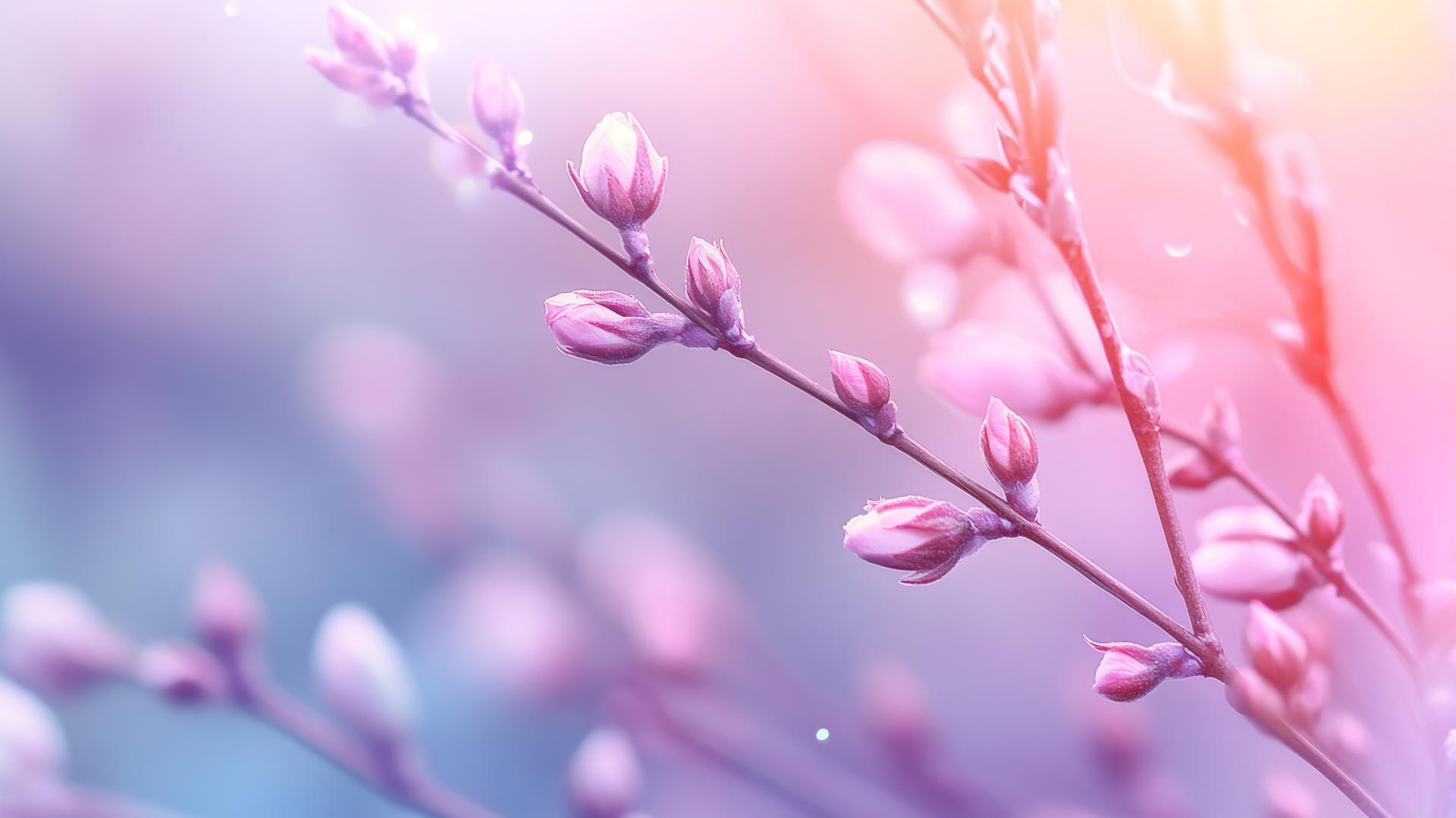 pastel-hued spring wallpaper with delicate flower buds on branches