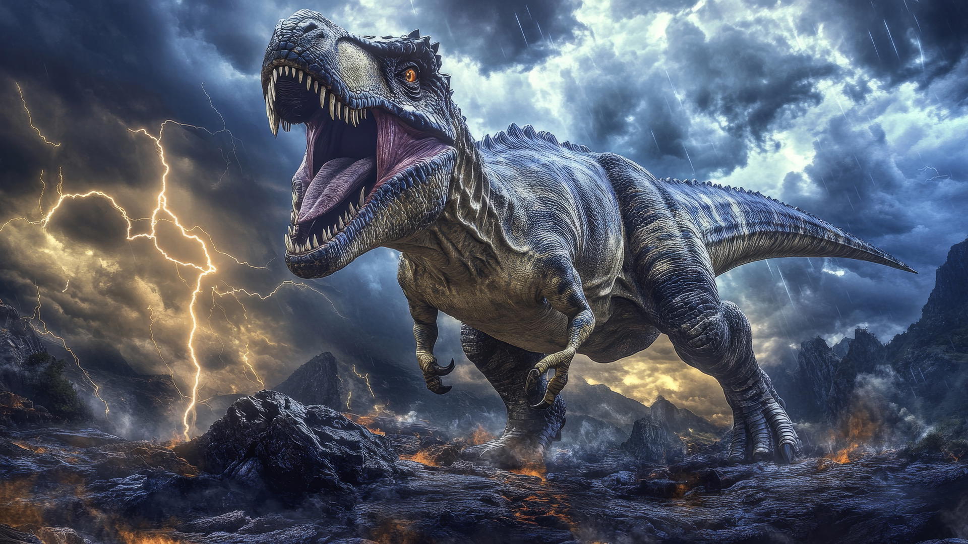cool wallpapers for boys featuring a fierce dinosaur roaring on rocky terrain