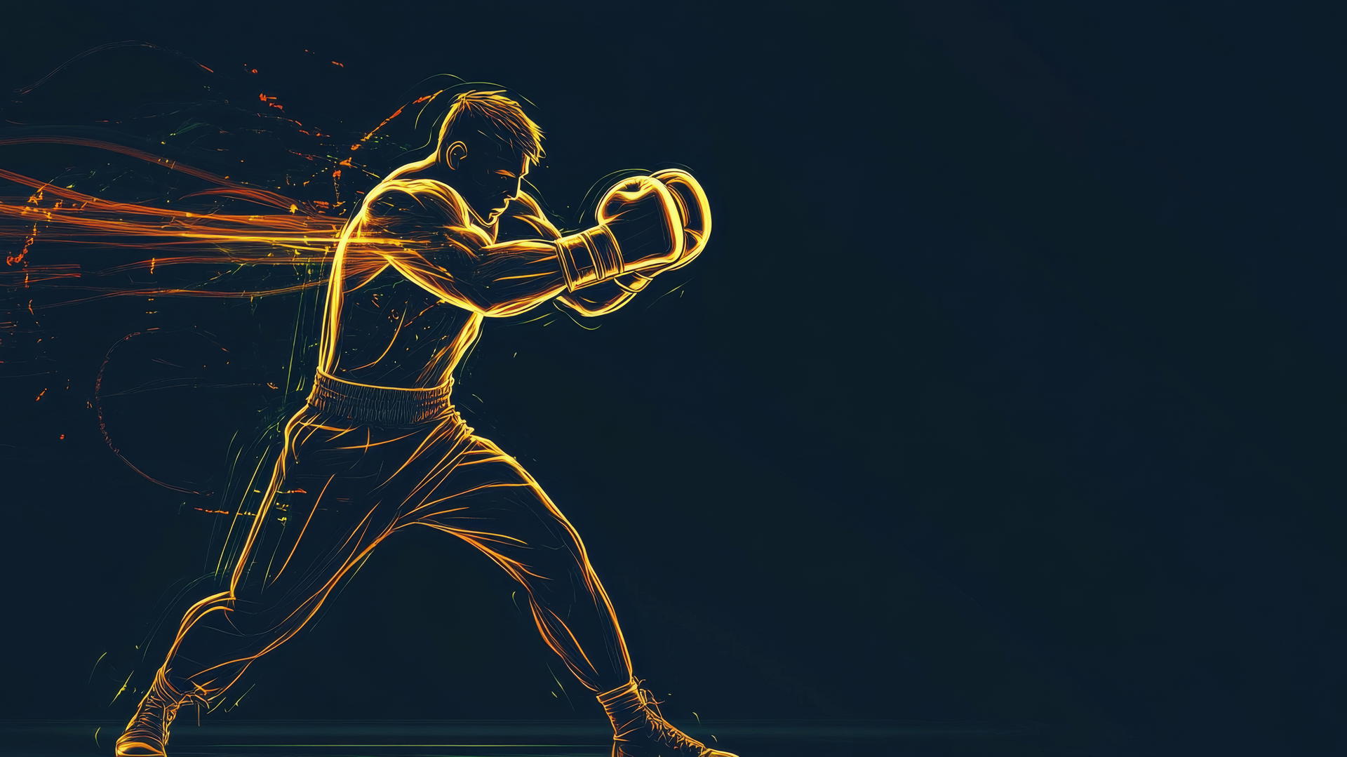 Minimalist boxer throwing punch with glowing glove outlines