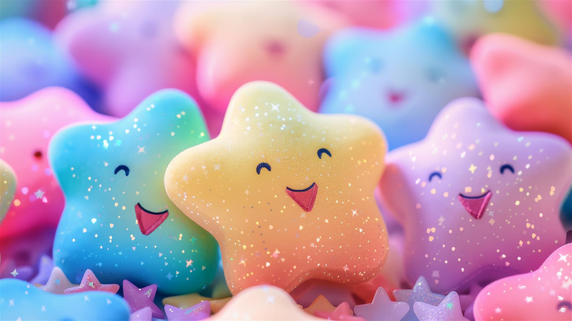 Colorful, fluffy star emoticons on screen