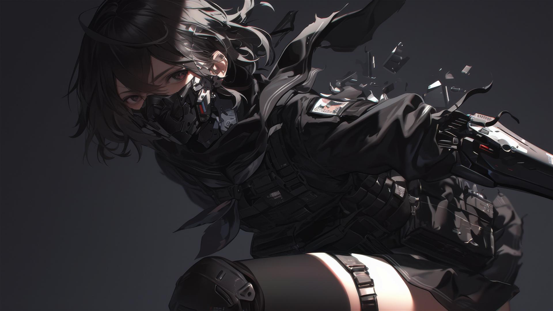 Tactical school girl with short hair and thigh focus in spotlight