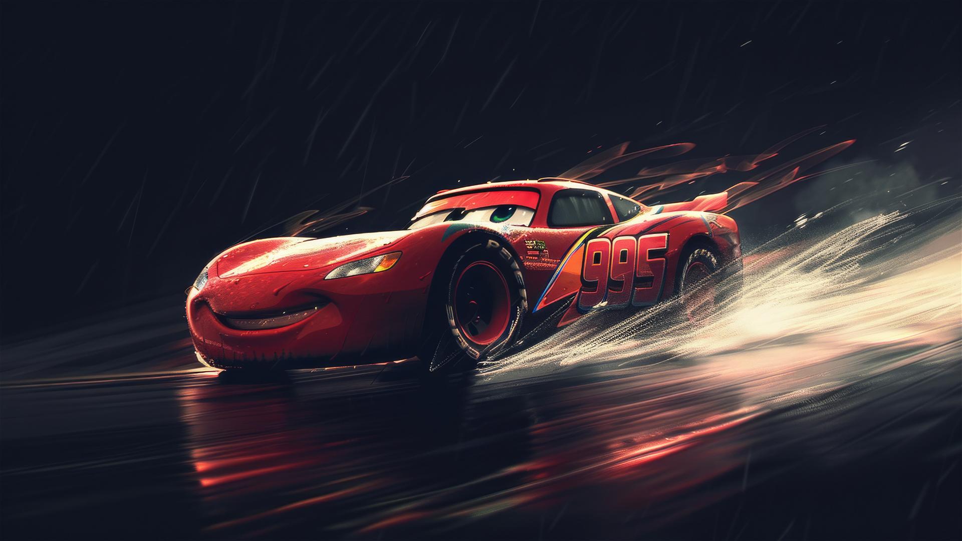 Drawing of Lightning McQueen with Harry Potter theme and Pixar style effects