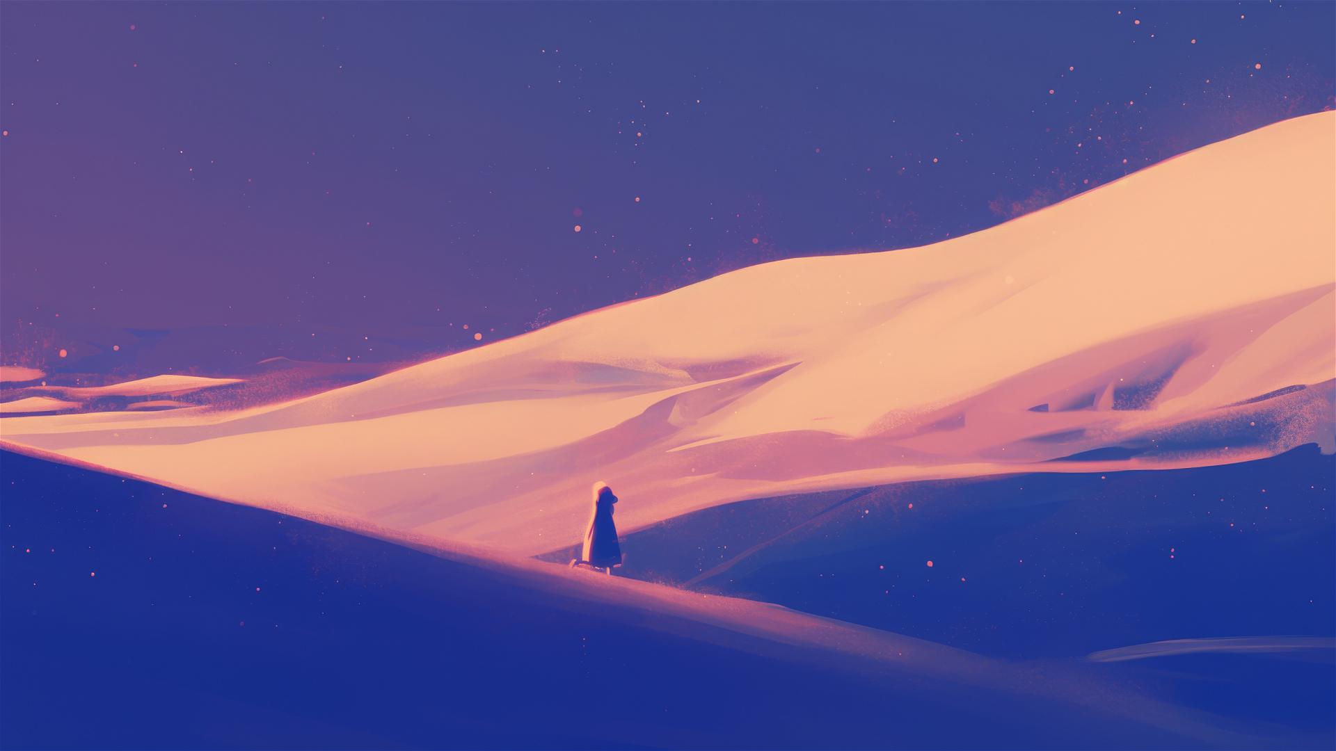 Northern Lights over desert dunes with pastel sky