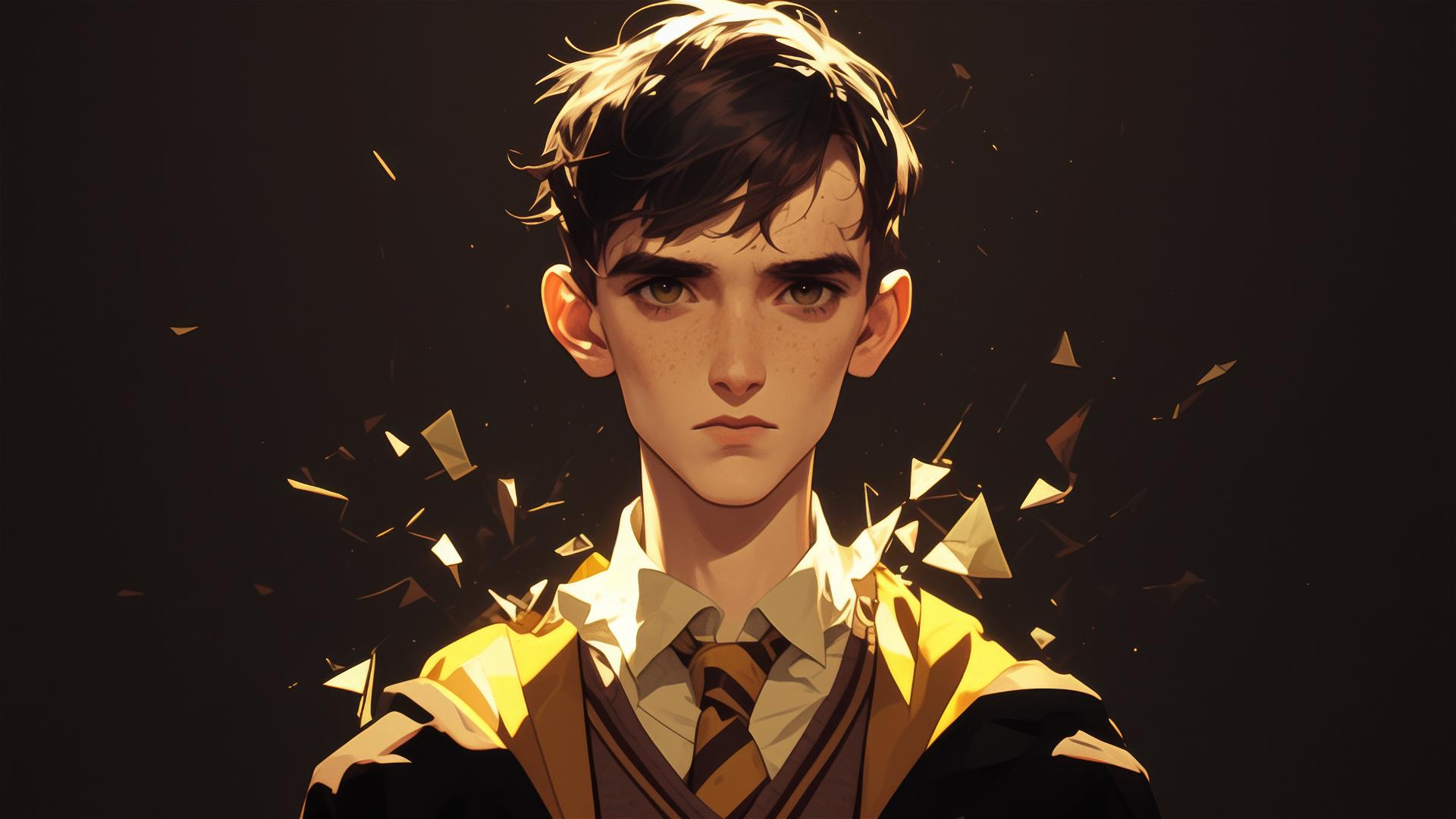 Illustration of Neville Longbottom against a dark background with spotlight