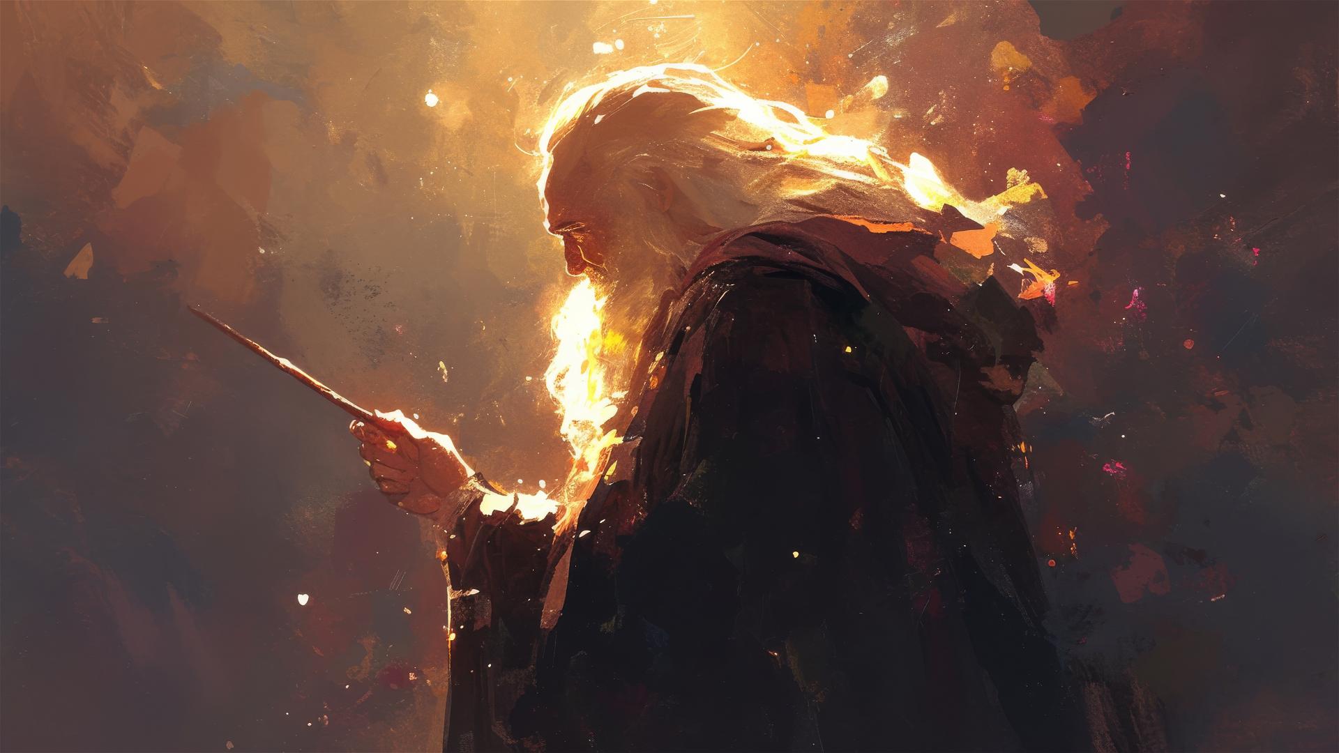 Professor Dumbledore illustrated on a dark background with spotlight effect