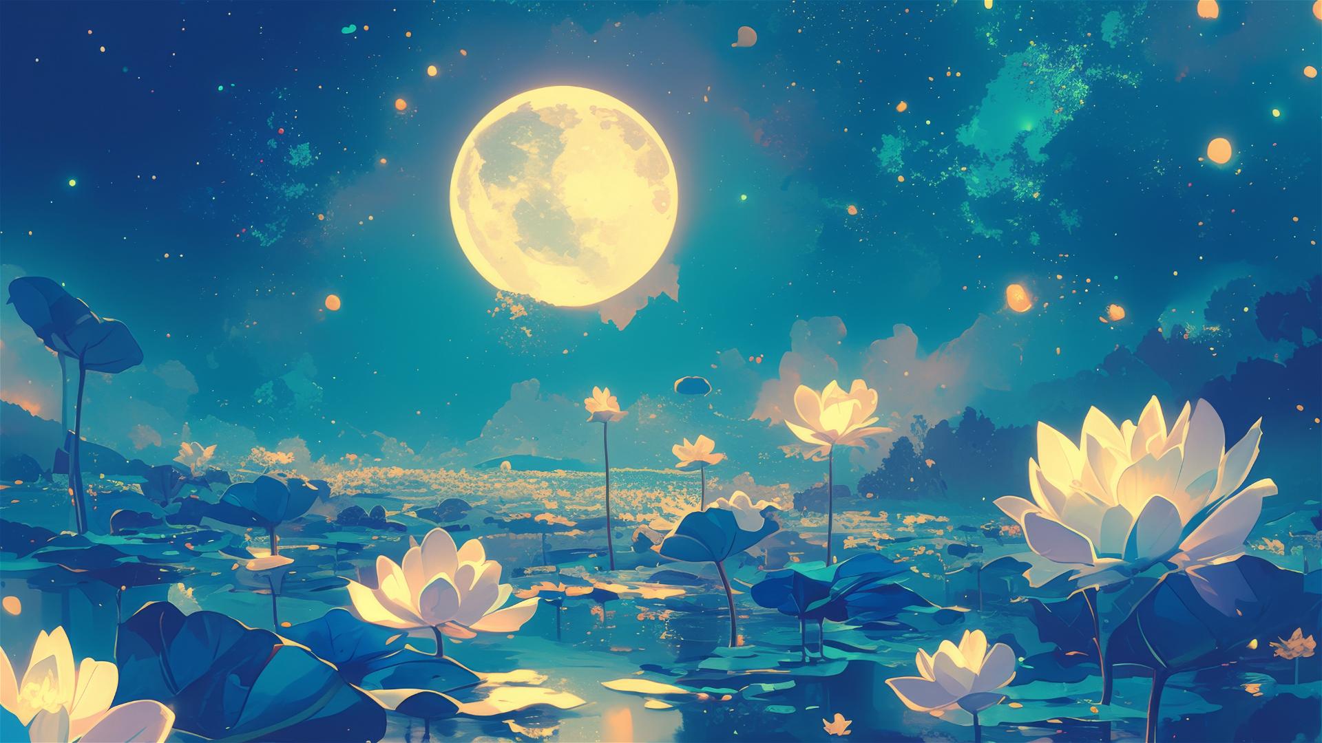 Luminescent night-blooming flowers on a remote island