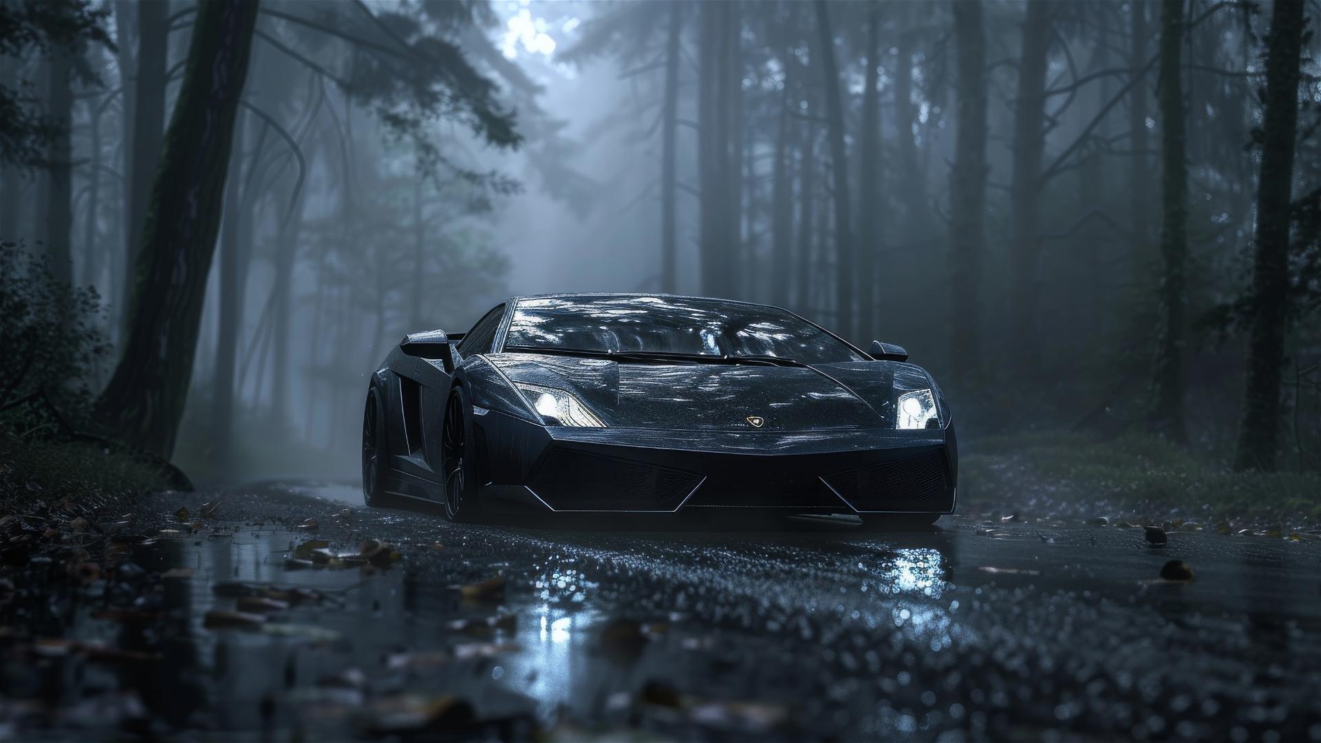 lamborghini gallardo, Dim_Lighting, Gothic gloomy, 8k smooth, closeup view, foggy, Photorealistic