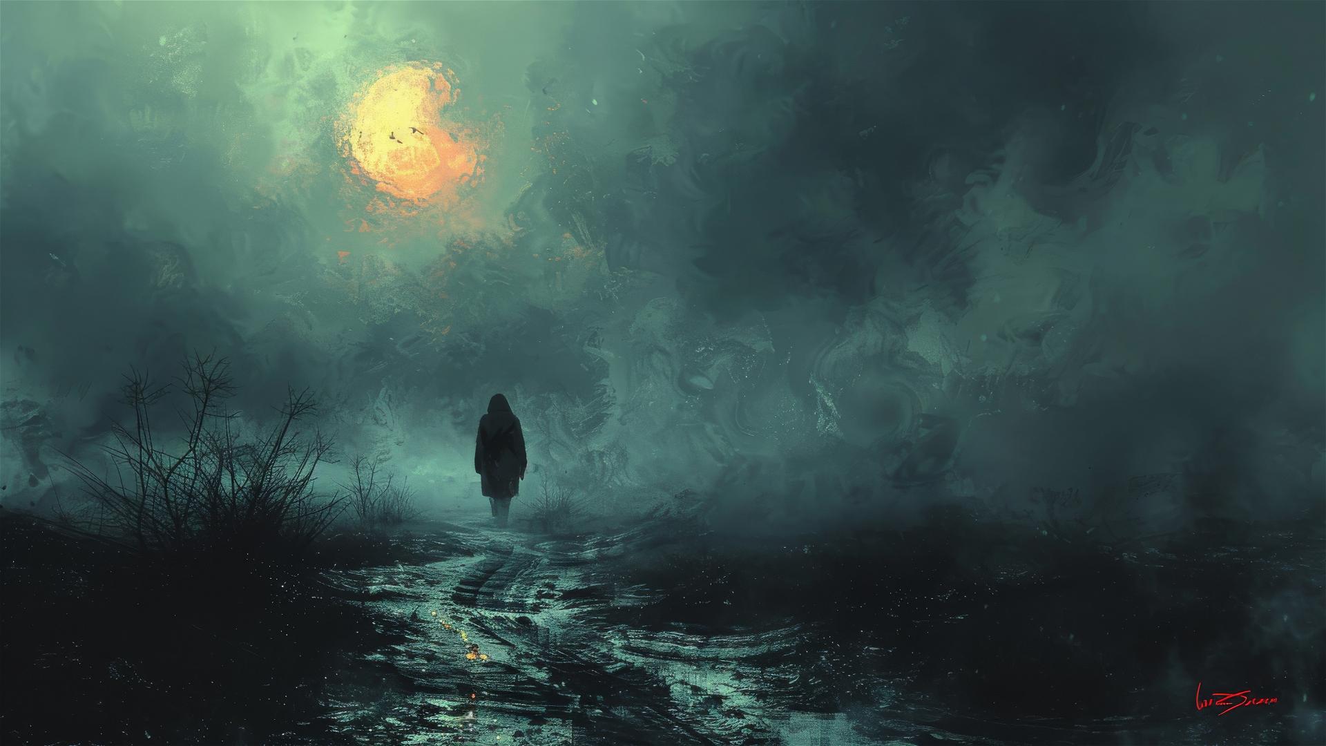 Surreal dark night with smoky haze